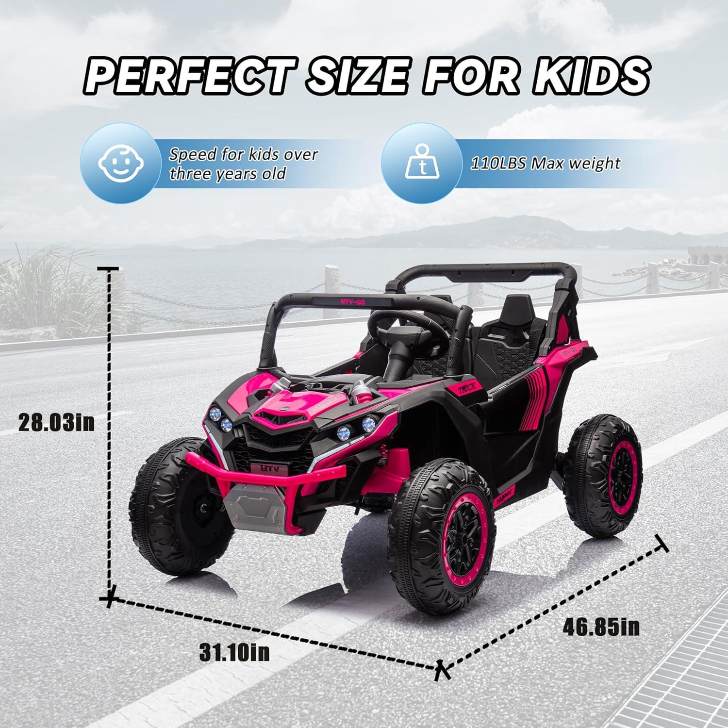 BCARORUR 24V 7AH 2 Seater Ride on Toys for Big Kids w/ 20" Large Seat, Remote Control, Bluetooth, 2X200W Powerful Motors, MP3, Lights, Power Car Wheels for Boys Girls, Pink