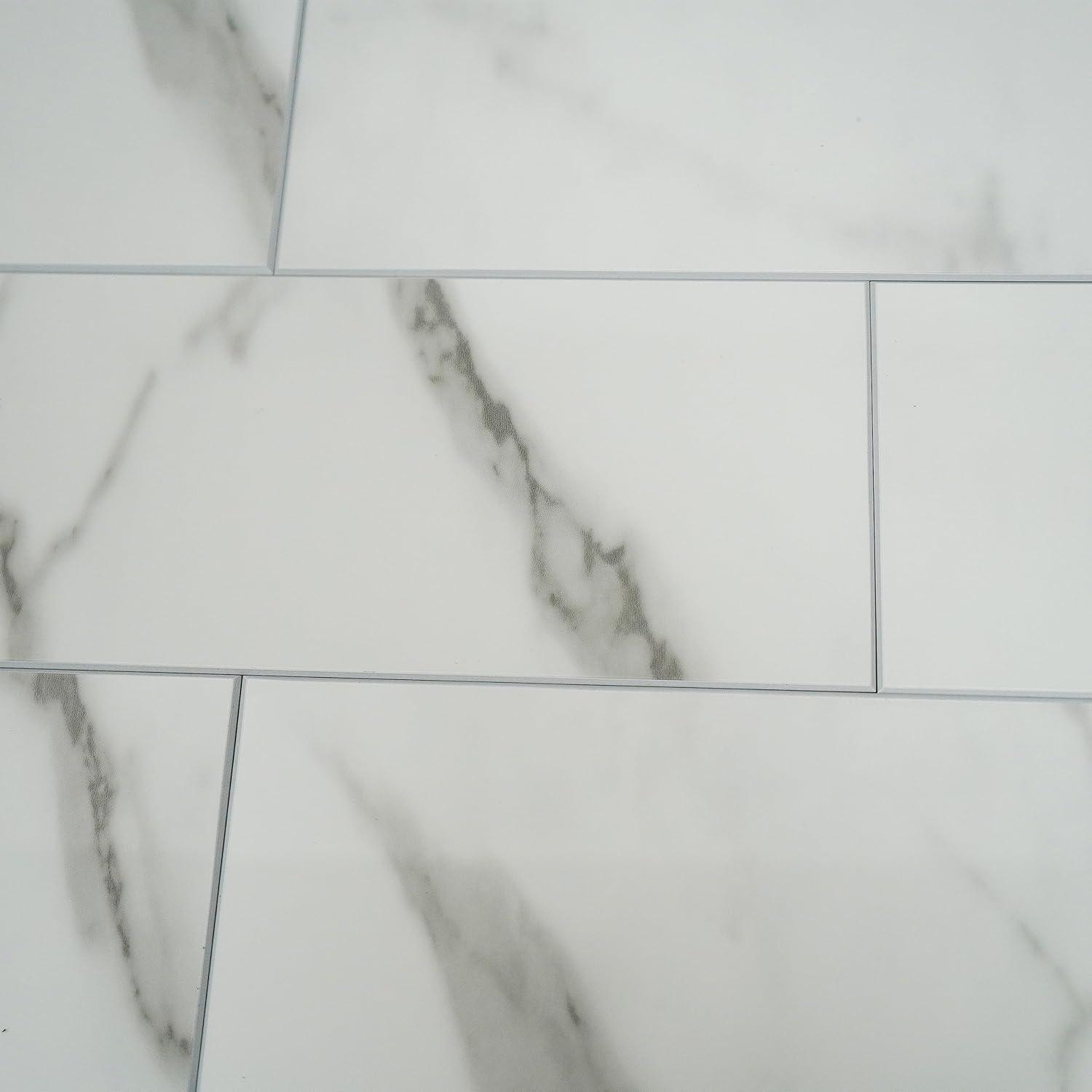 Glossy White Marble Peel and Stick Subway Wall Tiles