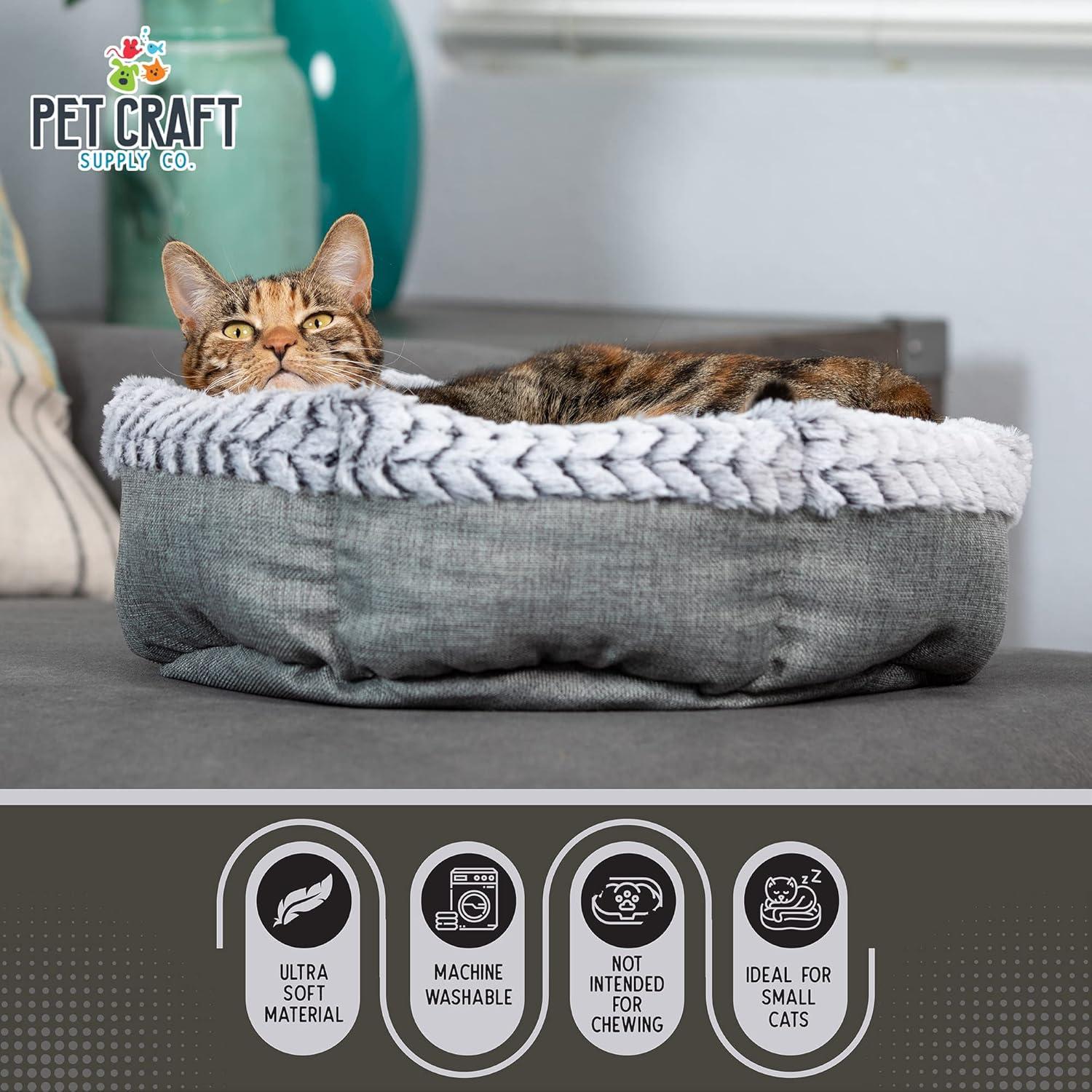 Pet Craft Supply Soho Round Cat Bed For Indoor Cats, Ultra Soft Plush, Memory Foam, Machine Washable, Calming Cat Bed