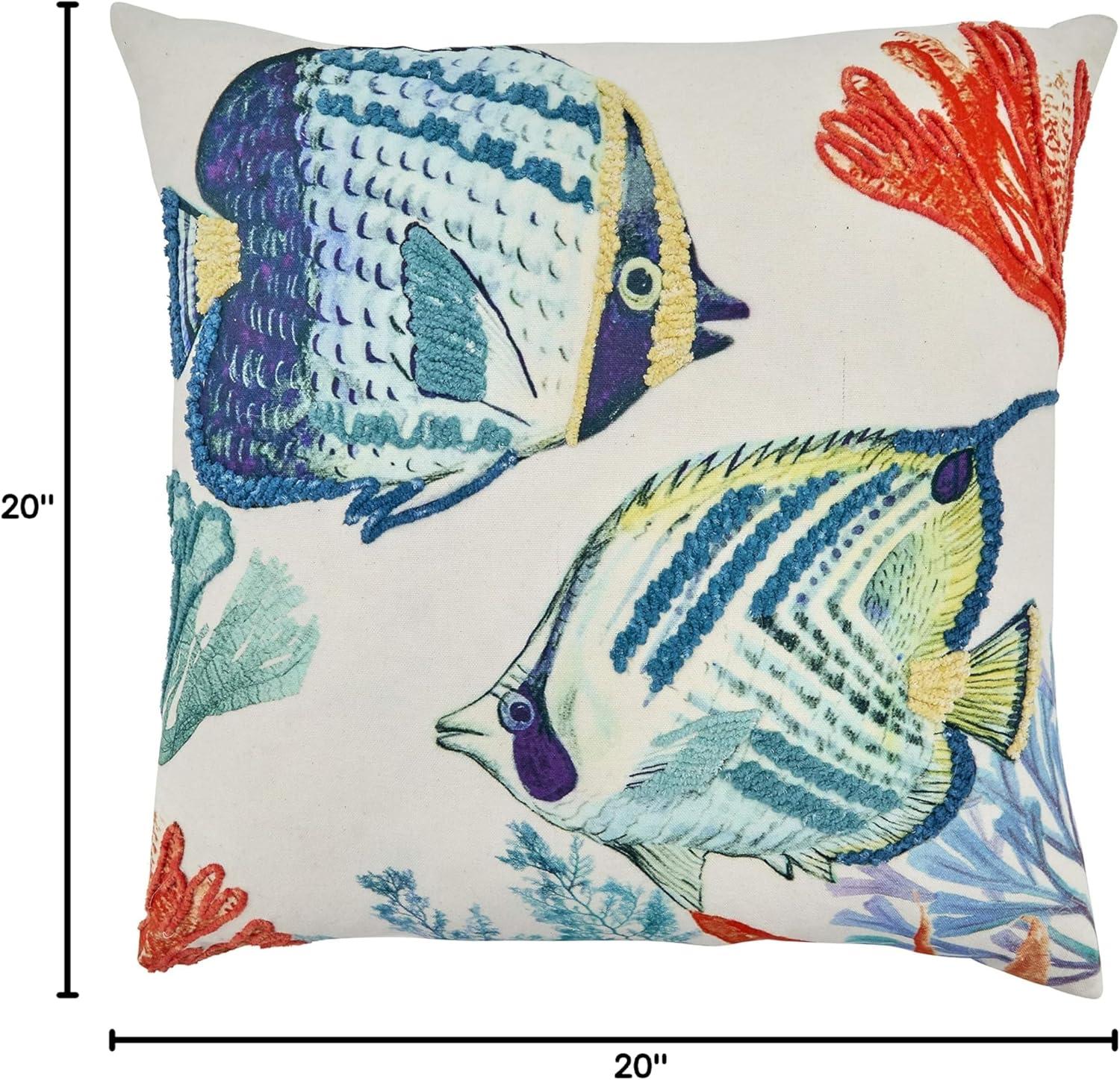 Saro Lifestyle Tropical Fish Pillow - Down Filled, 20" Square, Multi