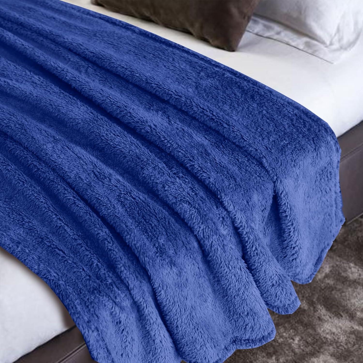 My World Cloud Faux Shearling Throw Blanket Navy: Sensory Friendly, Knitted Polyester, Machine Washable