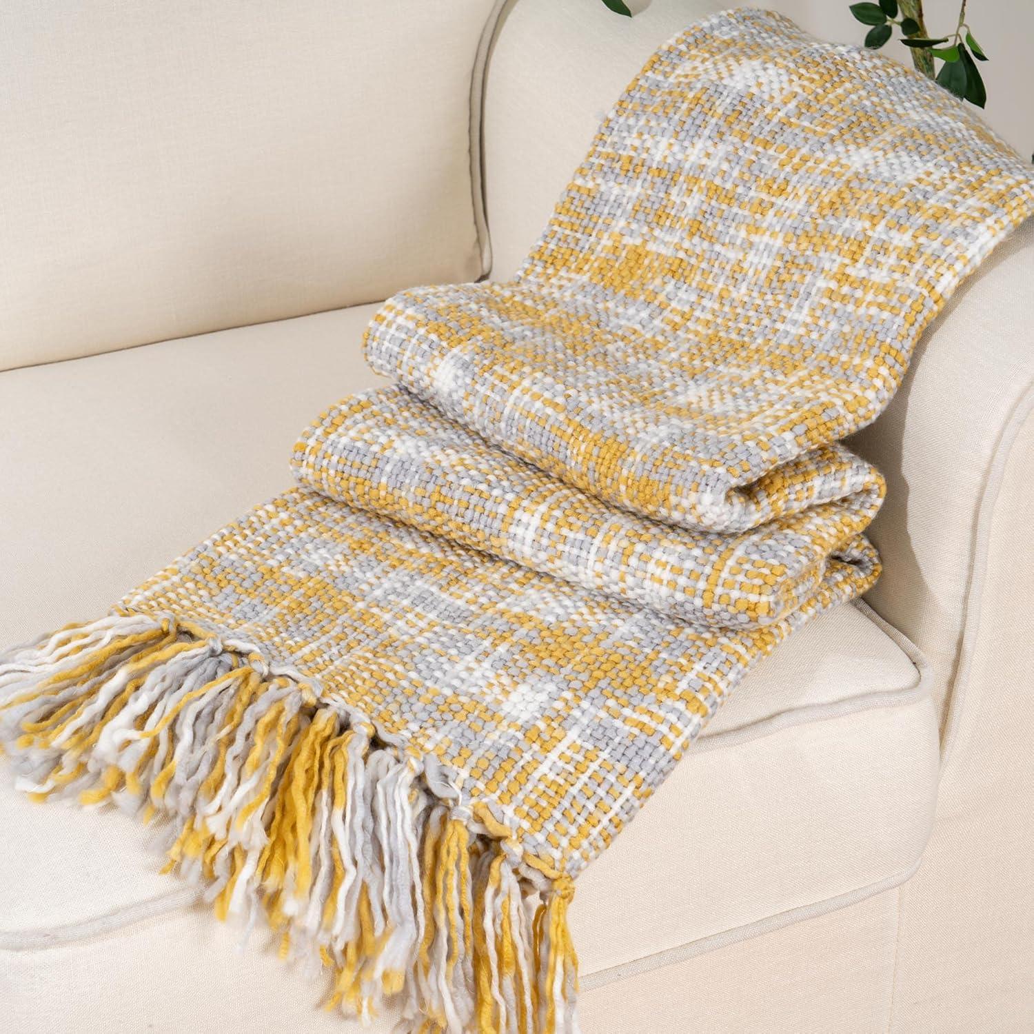 Battilo Yellow Throw Blanket for Couch, Gold Knit Throw Blanket for Bed, Outdoor Throw Blankets for Sofa,Holiday Blankets,50"x60"