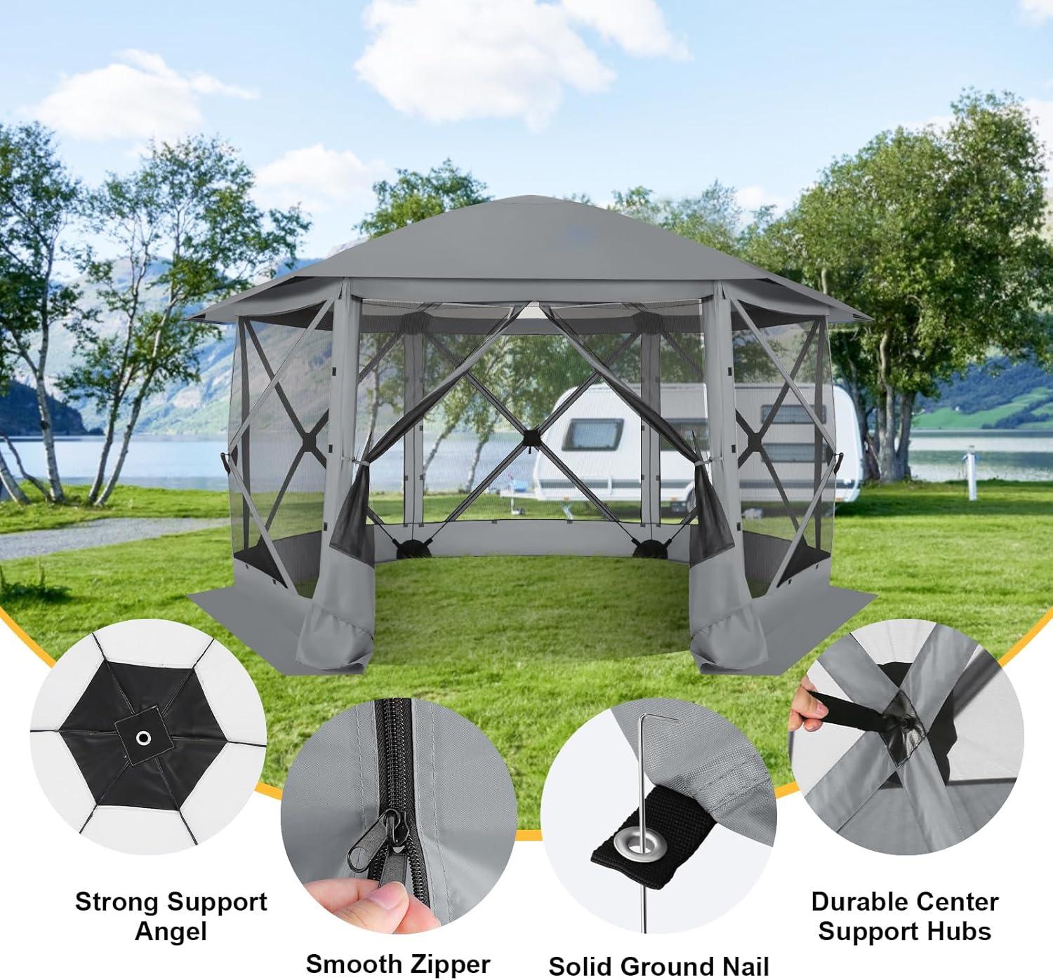 COBIZI Pop Up Gazebo Starry Sky Screen Tent Screen House with a mesh top for Camping, 12x12 Screen Room with Mosquito Netting, Hub Tent Instant Screened Canopy with Carrying Bag, Gray