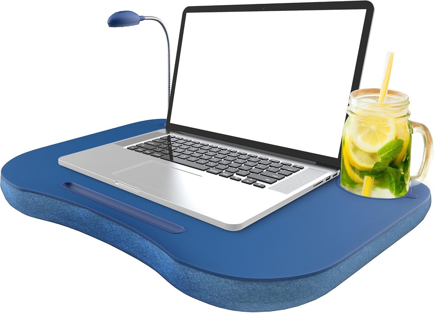 Lavish Home Cushioned Laptop Lap Desk with LED Light and Cup Holder (Blue)