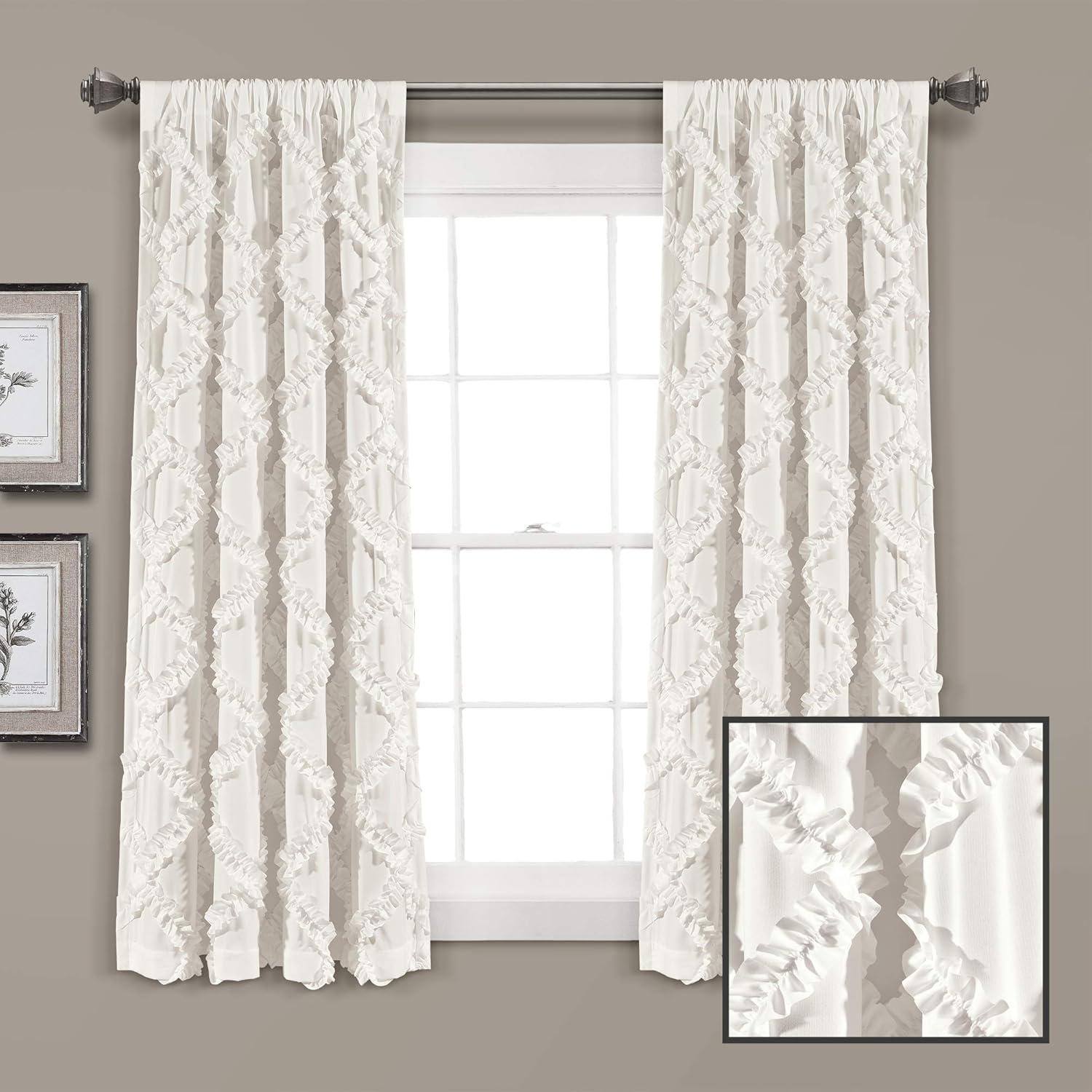 Ruffle Diamond Polyester Semi Sheer Curtain Pair