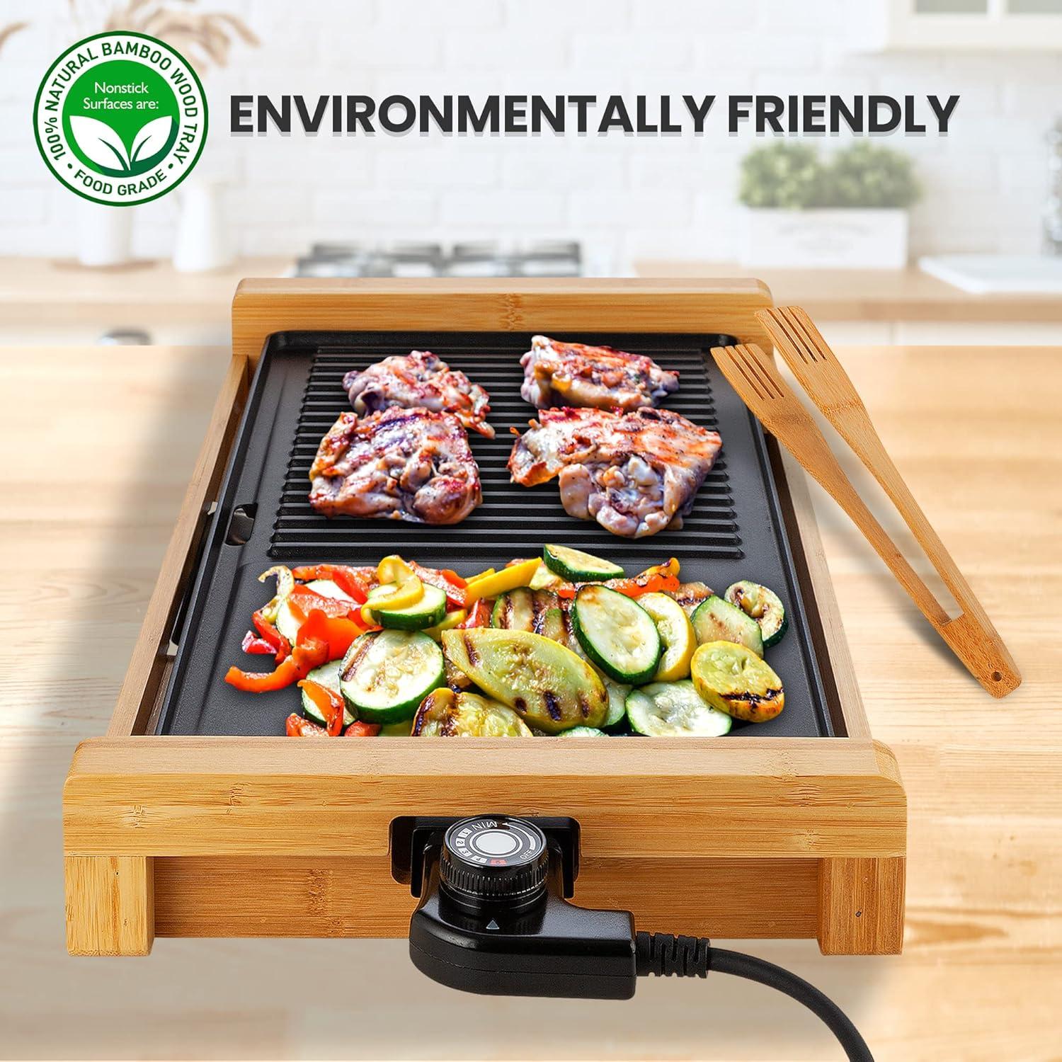 NutriChef Electric Bamboo Grill CEGB50 - 12-Inch Nonstick