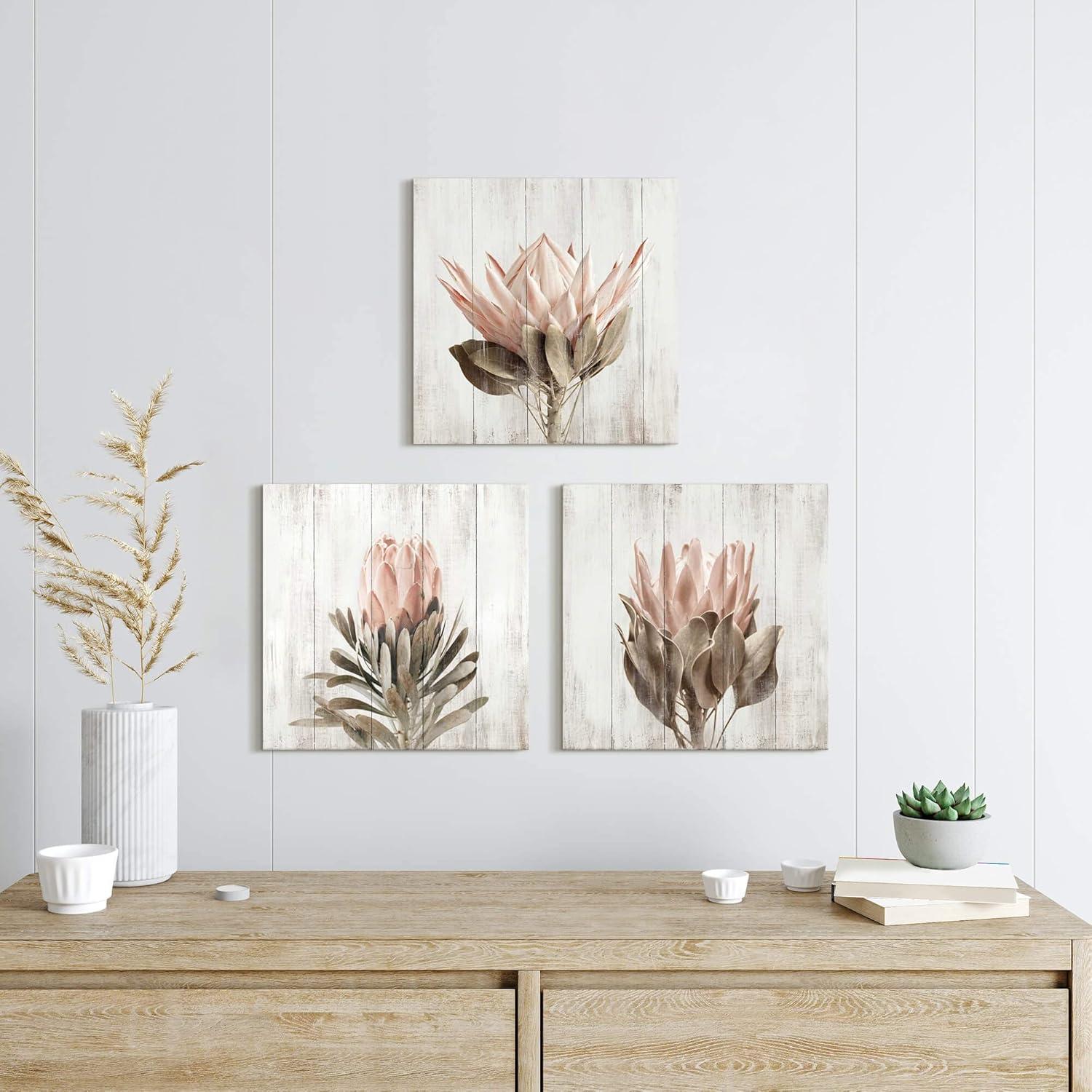 Rustic Pink Floral Abstract Canvas Art Print Set