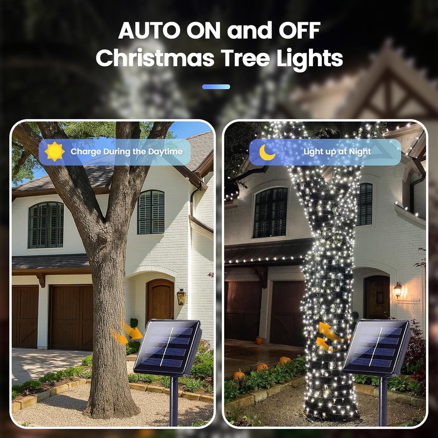 2-Pack Solar String Lights for Outside, Total 200LED Solar Fairy Lights Waterproof, Outdoor Twinkle Light Copper Wire 8 Modes Fairy Light for Xmas Tree Party Wedding Decor (Warm White)