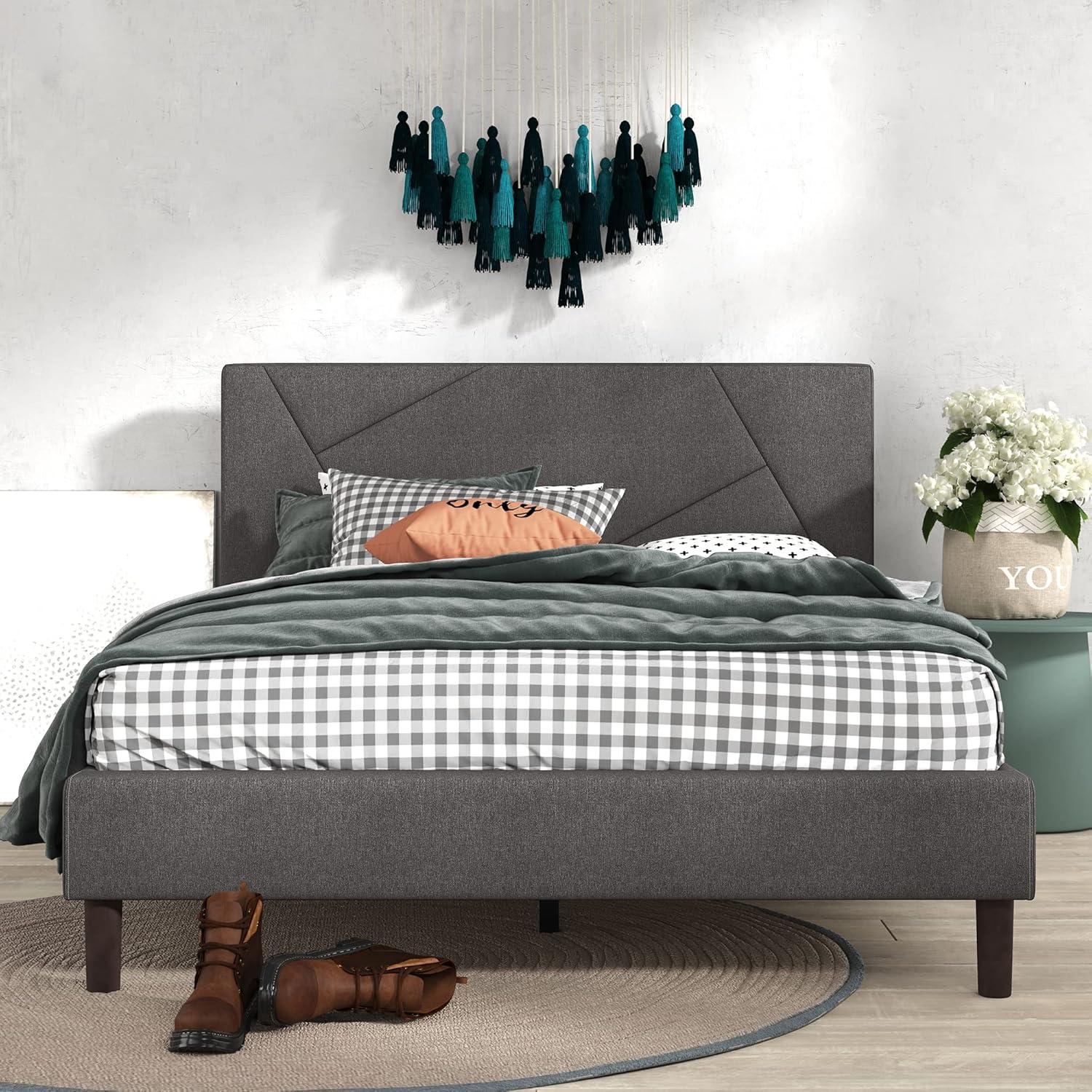 King Judy Upholstered Platform Bed Frame Gray - Zinus: Modern Style, No Box Spring Needed, 5-Year Warranty