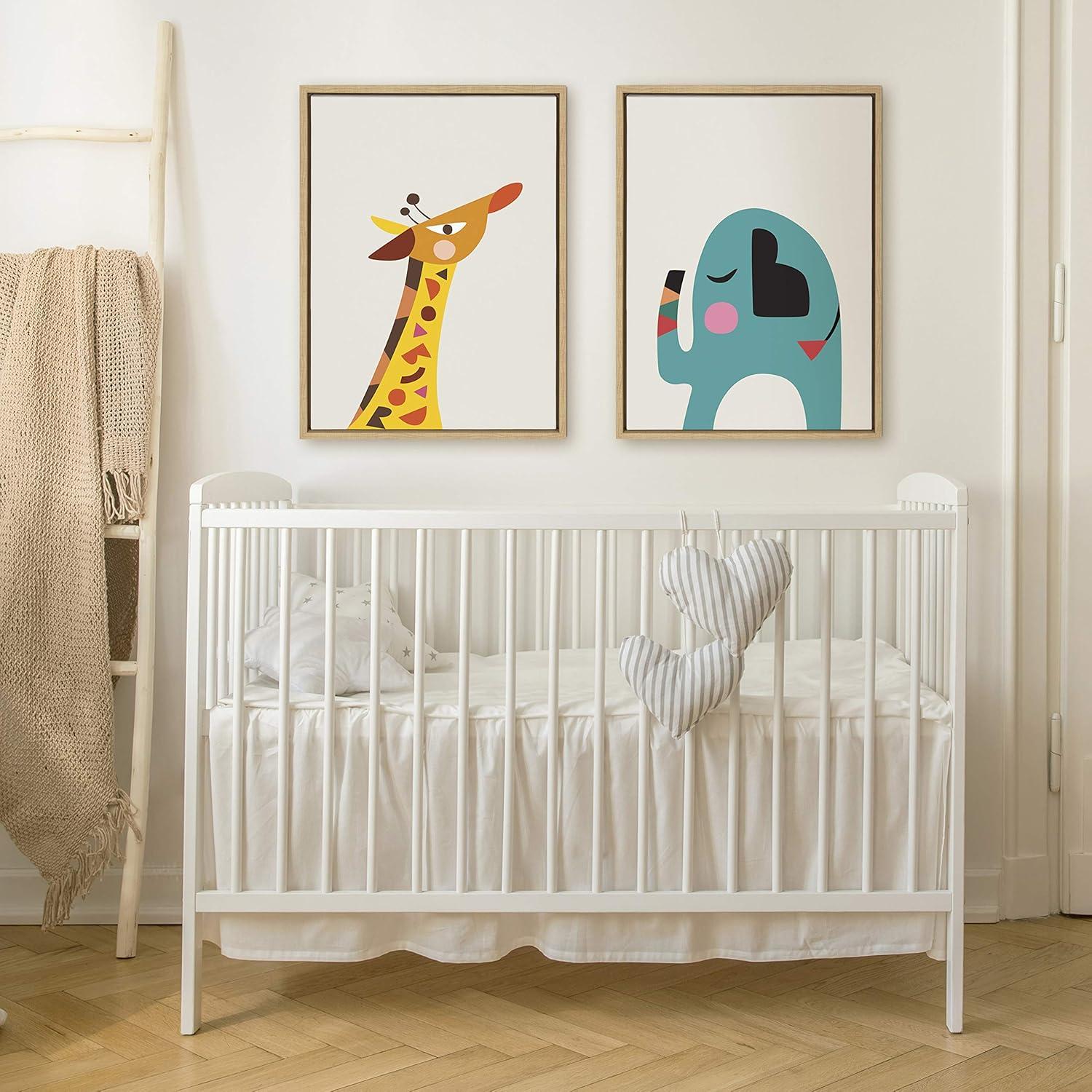 18" x 24" Sylvie Mid Century Modern Baby Giraffe Framed Canvas by Rachel Lee - Kate and Laurel: Nursery Wall Art