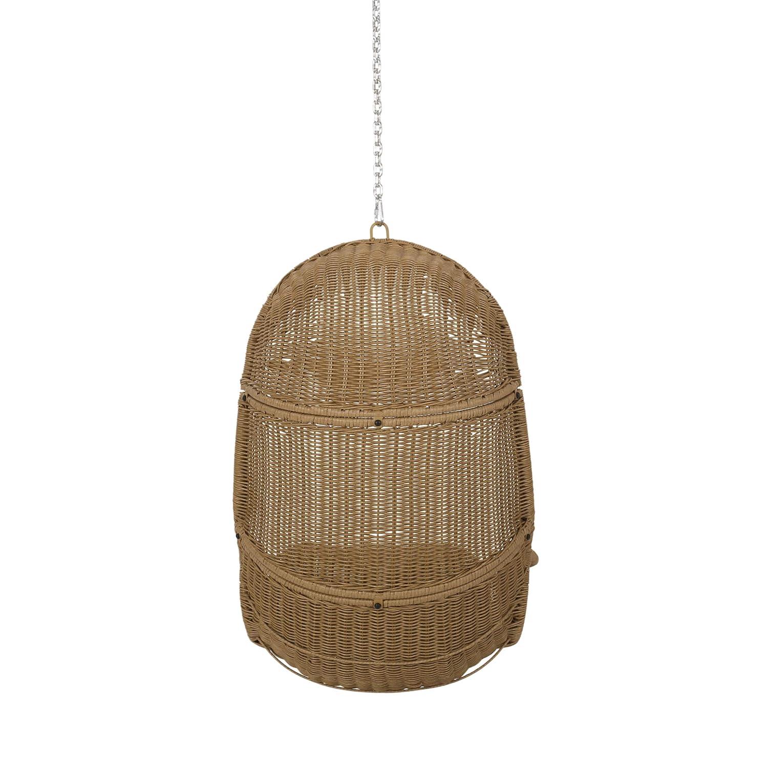 Orville Indoor/Outdoor Wicker Hanging Chair with 8' Chain - Light Brown/Beige - Christopher Knight Home: Polyester, Weather-Resistant