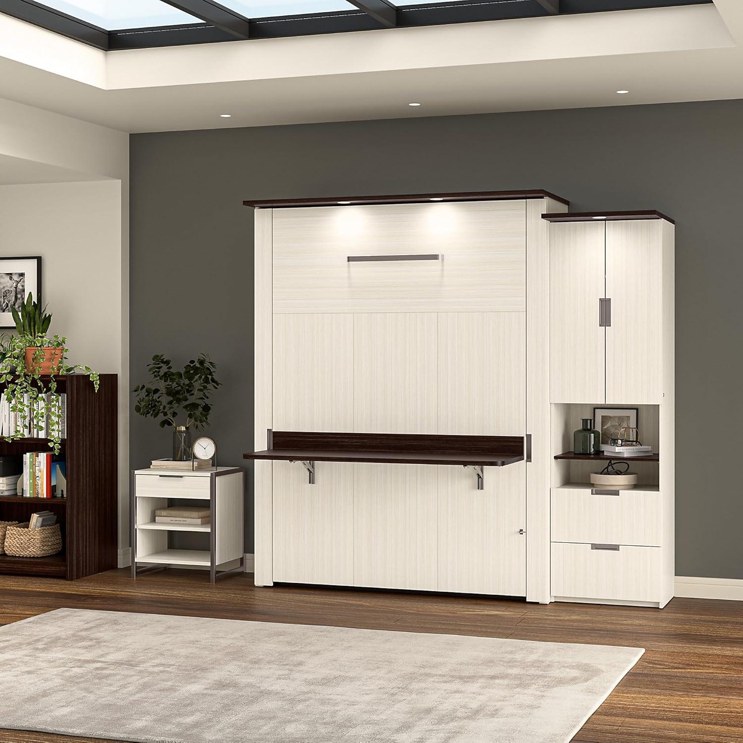 Bestar Lumina 2 Piece Queen Storage Wall Bed Set in White Chocolate