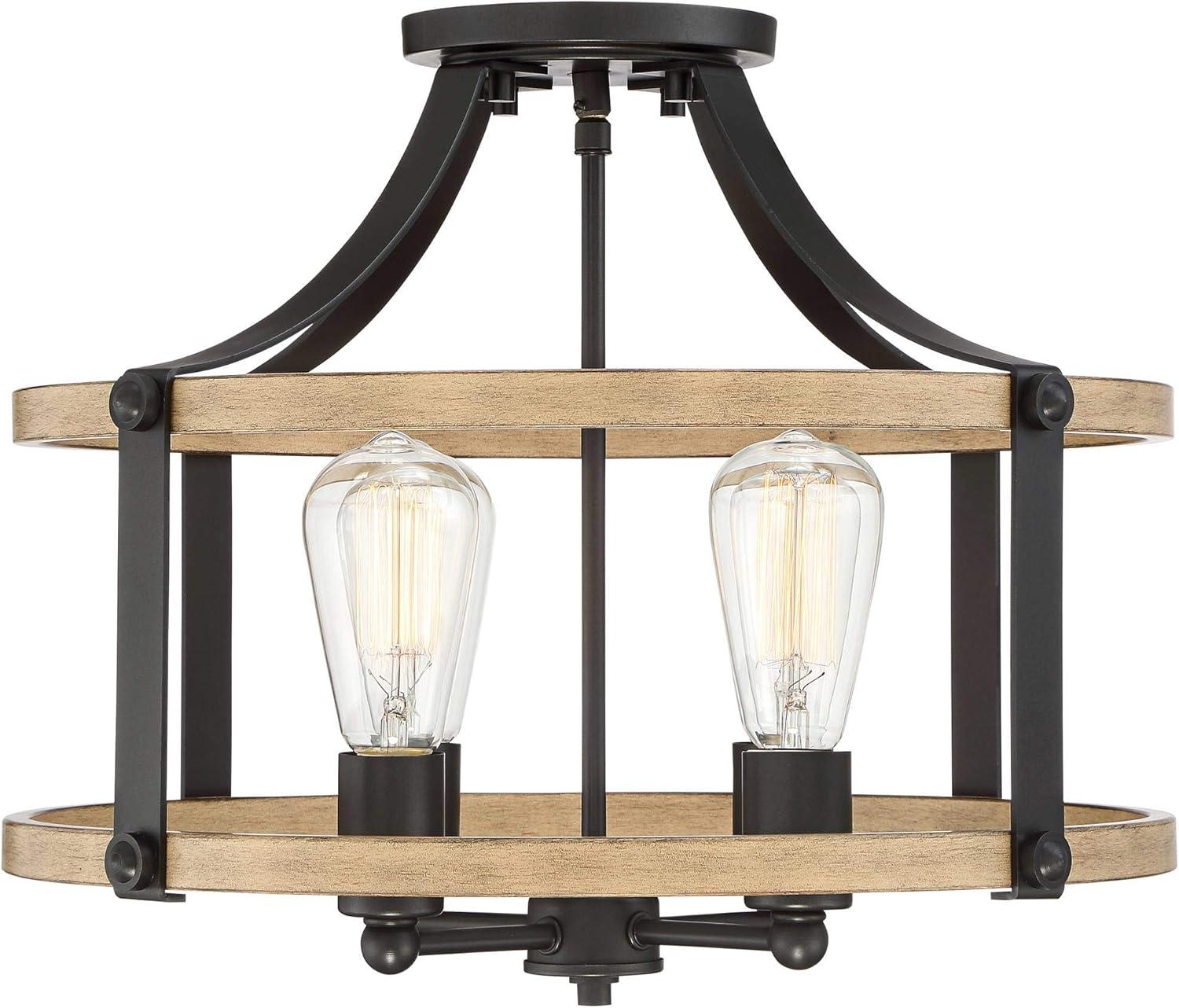 Buford 20" Rustic Farmhouse Black Metal & Faux Wood 4-Light Ceiling Light