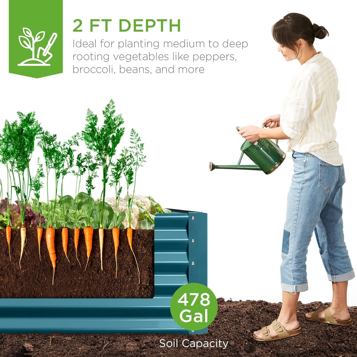 Best Choice Products 8x4x2ft Outdoor Metal Raised Garden Bed, Planter Box for Vegetables, Flowers, Herbs - Peacock Blue