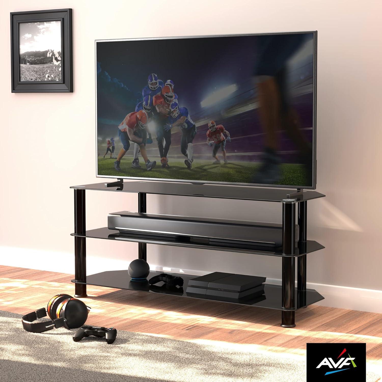 Modern Black Aluminum Corner TV Stand with Glass Shelves