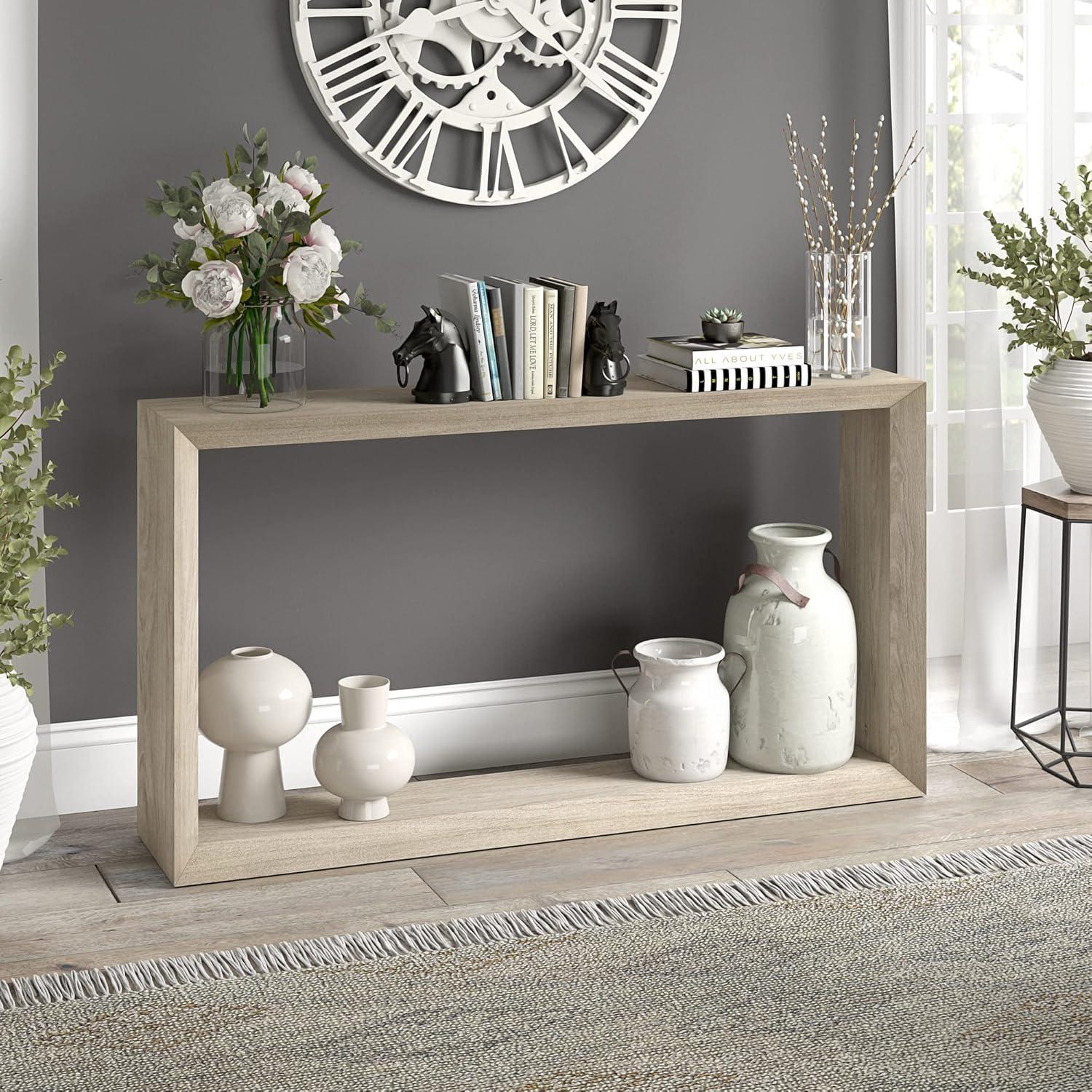 Evelyn&Zoe Osmond 55" Wide Rectangular Console Table, Antiqued Gray Oak