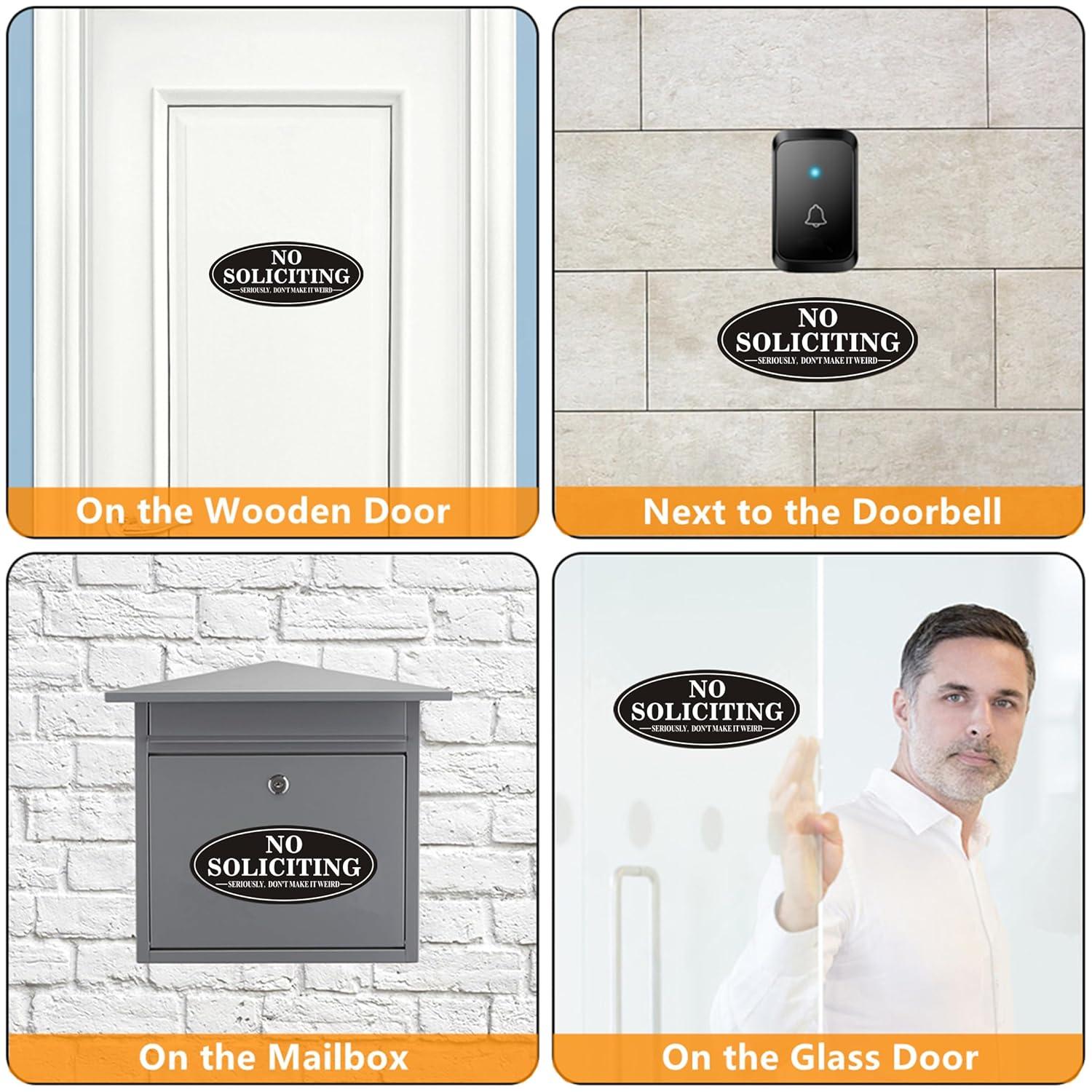 No Soliciting Sign For Front Door, (2 Pack) Self-Adhesive 7 x 3 Inches Seriously Don't Make it Weird Aluminum Metal Signs