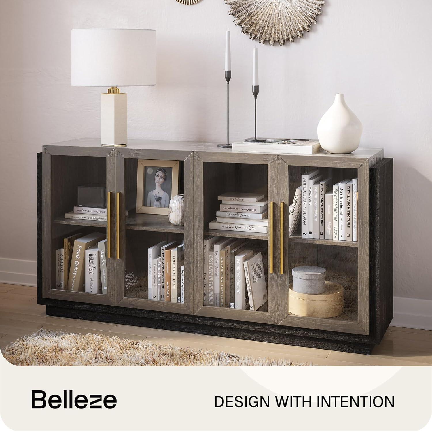 NEUTRALPOSTURE Sideboard Buffet Cabinet, Modern Wood Glass-Buffet-Sideboard With Storage, Console Table For Kitchen, Dining Room, Living Room, Hallway, Or Entrance - Brixston
