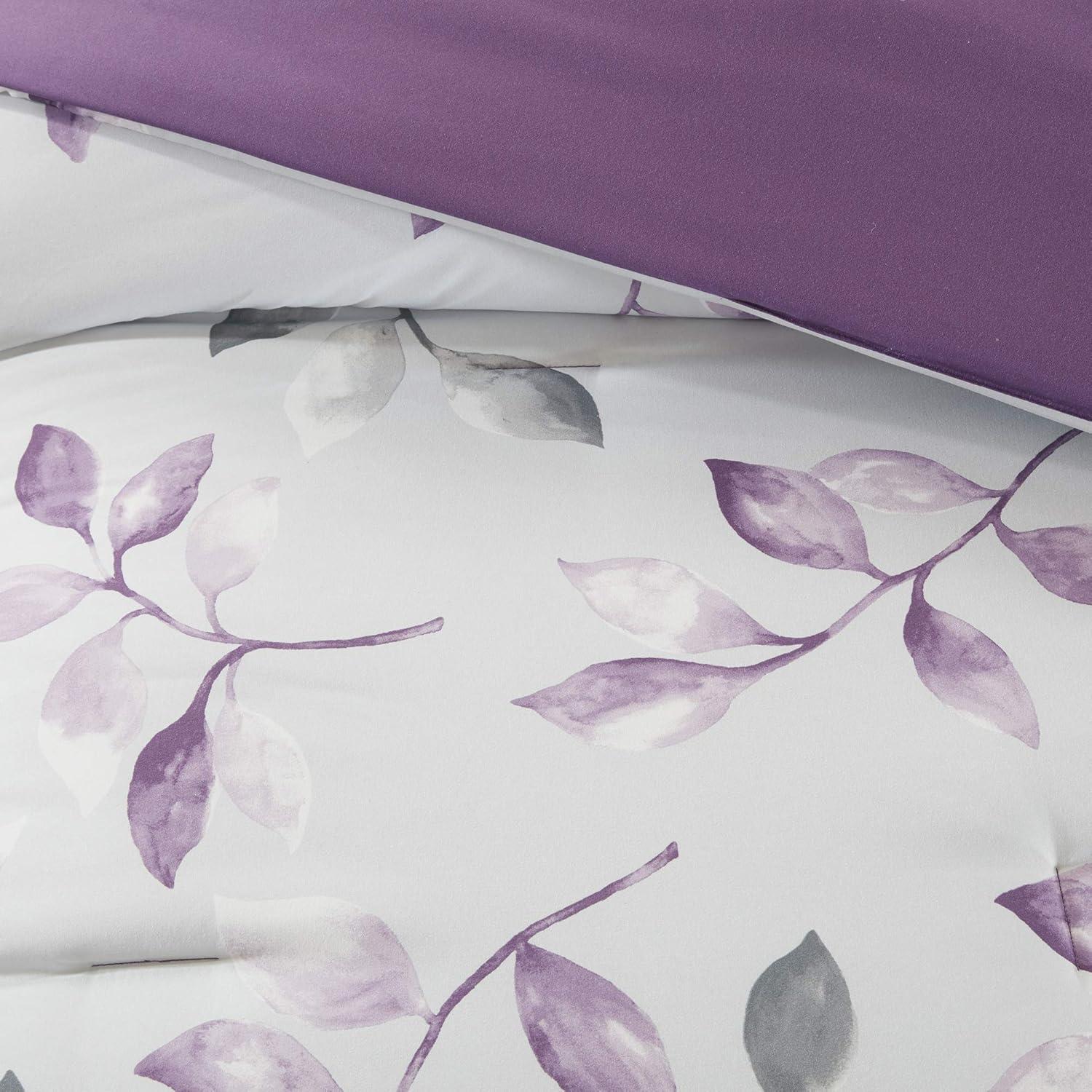 Lafael Purple/White Microfiber Reversible Traditional Comforter Set with Cotton Bed Sheets