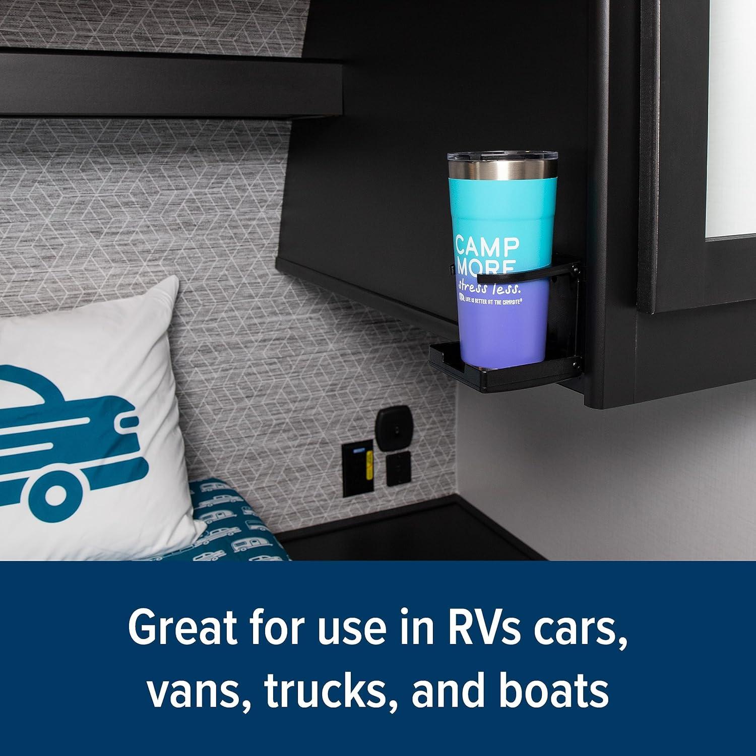 Camco RV/Marine Adjustable Drink Holder | Holds Almost Any Size Mug, Cup, Bottle or Can | Extra Cup Holders for Cars, Trucks, RVs, Vans, Boats, and More | Black (44044)