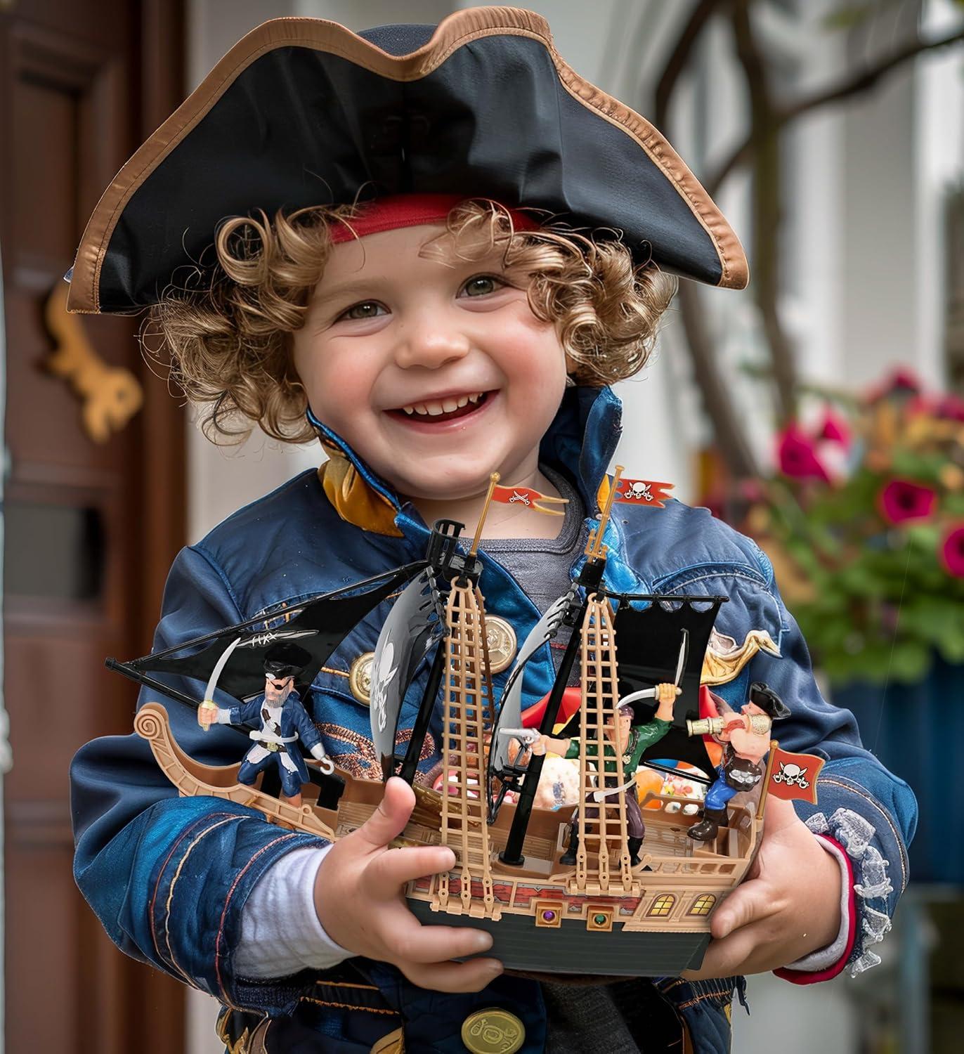 Mozlly Pirate Ship Toy Playset with Lights and Sound, 11.5 inches, Child
