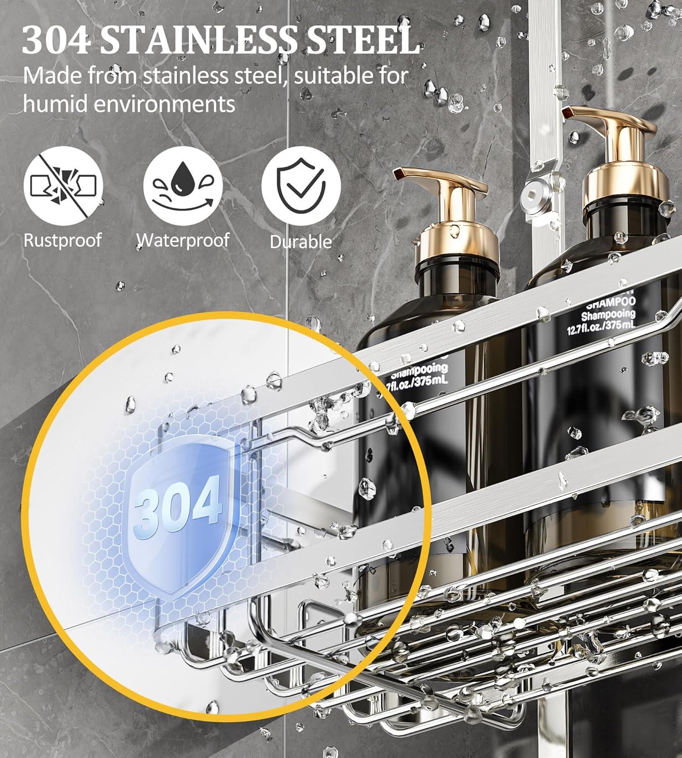 OMAIRA 5-Pack Shower Caddy Hanging Organizer, Stainless Steel Rust-free No Drilling Adjustable Non-Slip Non-Shake Bathroom Caddy Organizer storage for Inside Bath Over Shower Head Rack Holder,Silver