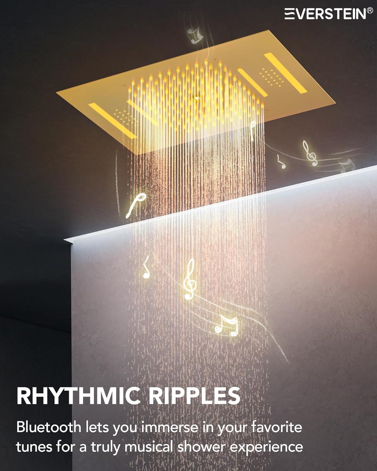 EVERSTEIN Music Thermostatic Shower System,Dual Showerheads with LED Mood Lighting SFS-1051-BK