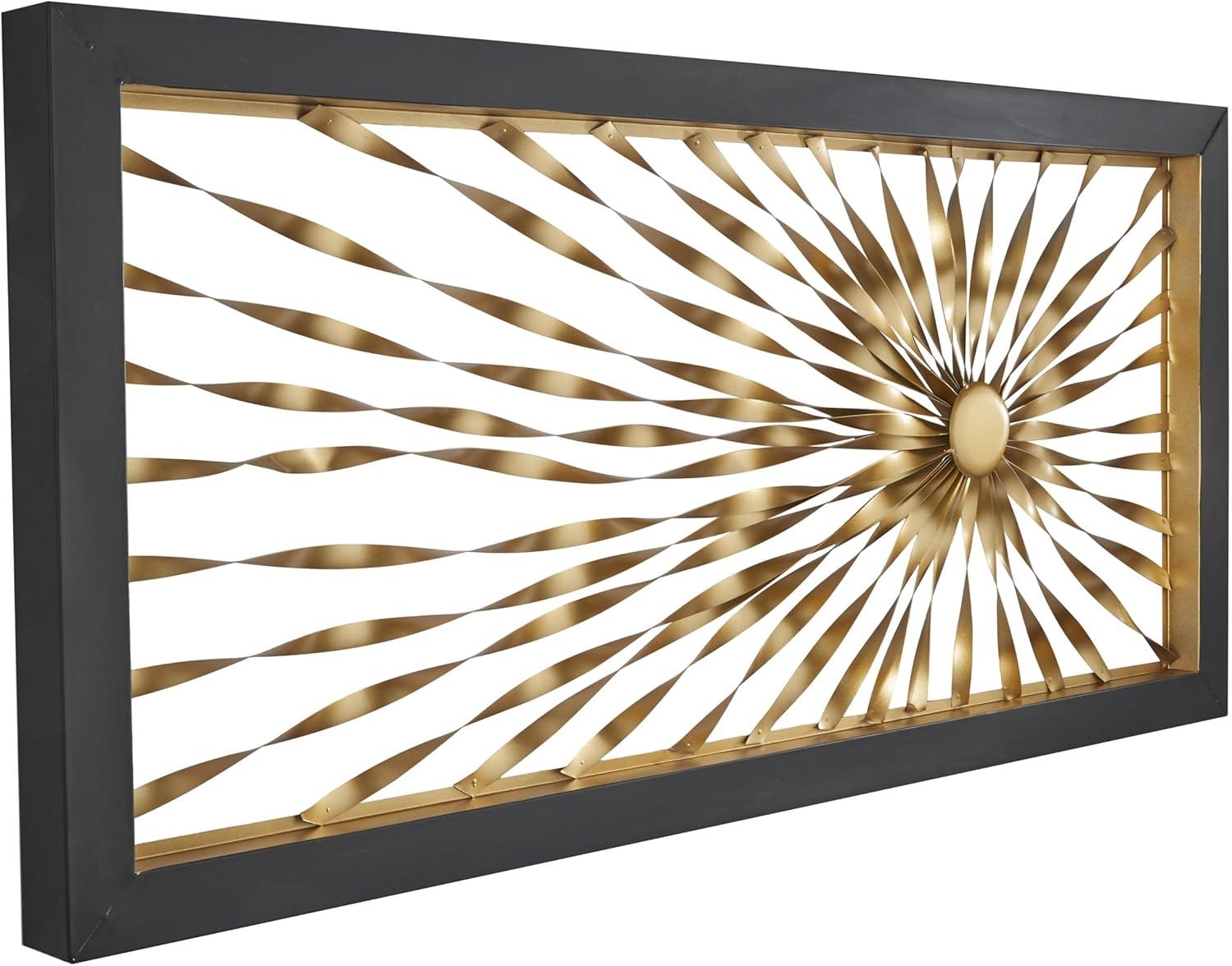 DecMode Gold Metal Coiled Ribbon Sunburst Wall Decor with Black Frame