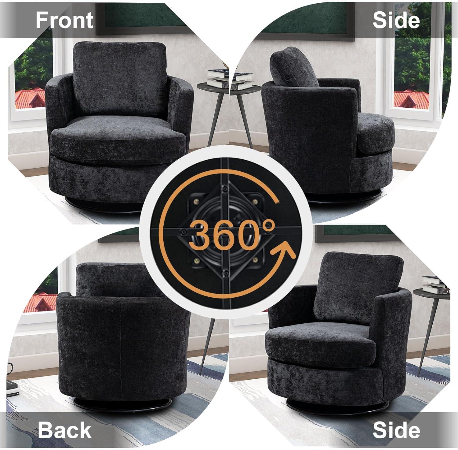 Modern Upholstered  Swivel Barrel Chair(Set Of 2) Black