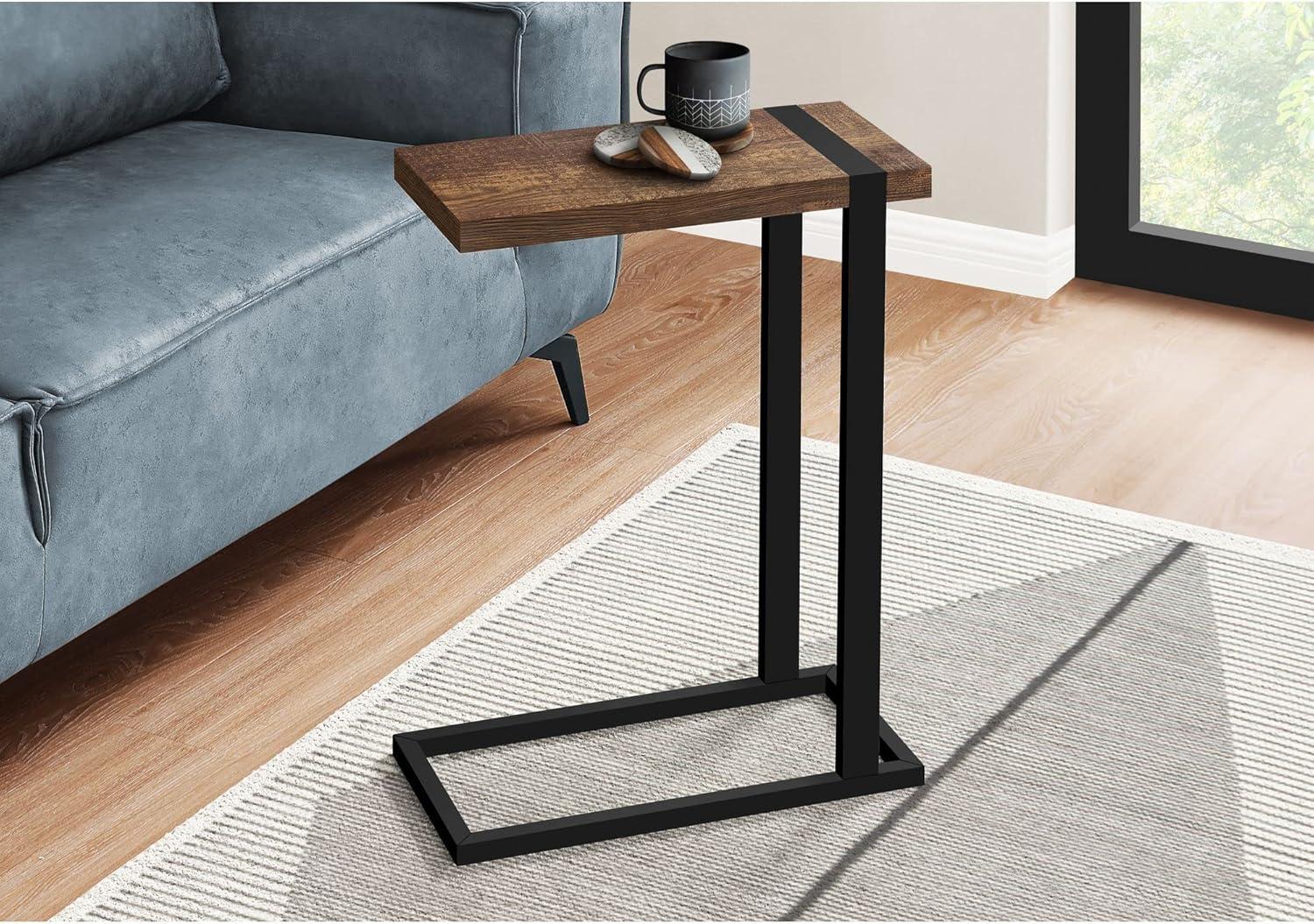 Accent Table C-shaped End Side Snack Living Room Bedroom Metal Brown