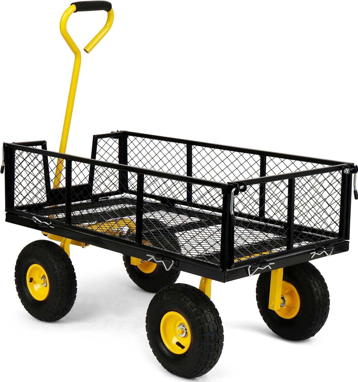 Simpli-Magic Yard Cart 1100-lb Capacity Moving Cart with Wheels & Removable Mesh Sides