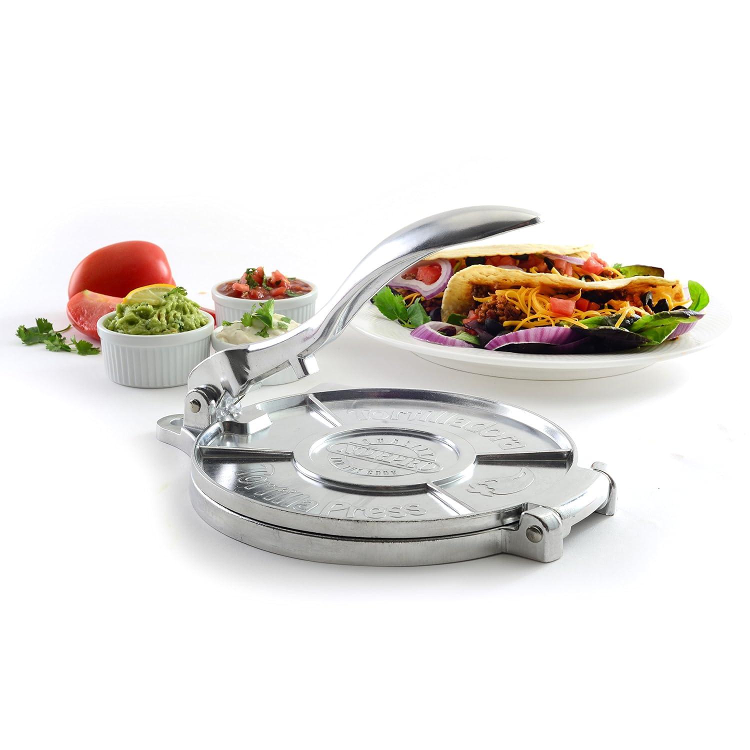 Norpro 8 Inch Round Cast Aluminum Tortilla Masa Dough Press Flattener, Silver