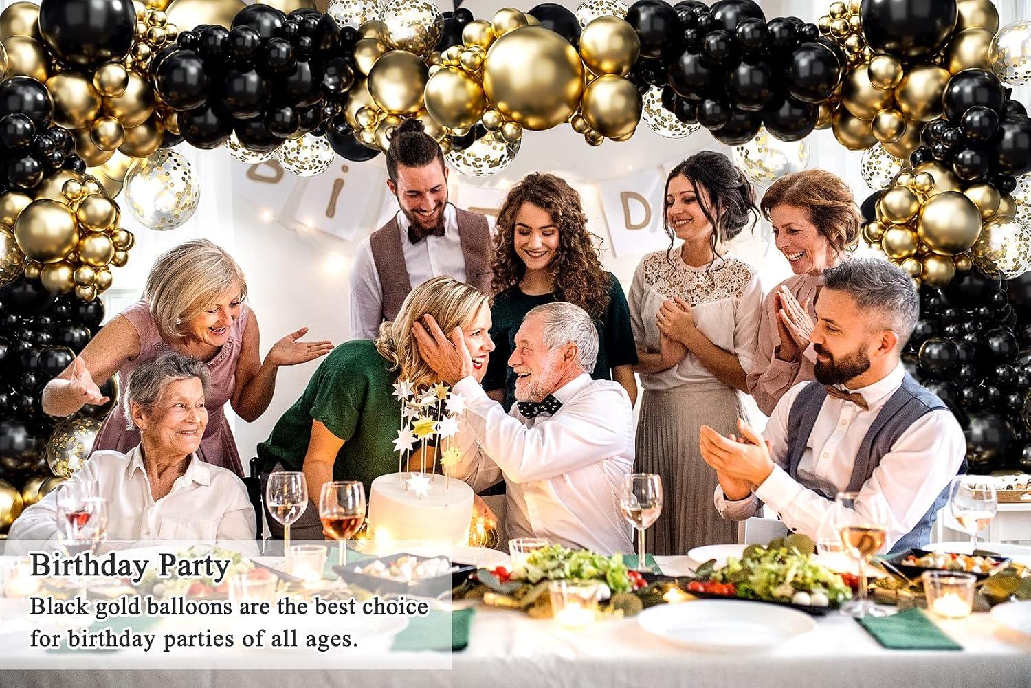 133pcs Black and Gold Balloons Garland Arch Kit with Metallic Gold Confetti Balloons, 5 10 12 18 Inch Black Gold Latex Balloons for Graduation Birthday Wedding Party Decorations