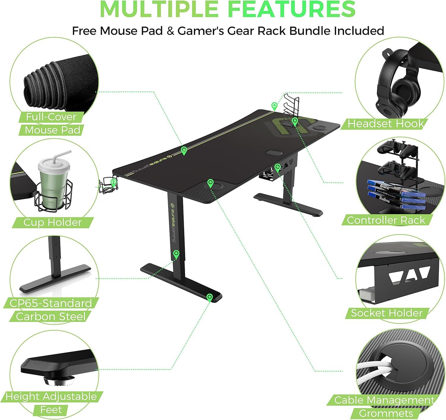 Gaming Standing Desk with RGB Lighting,65" W x 27.5" D x 29'' - 48.5" H