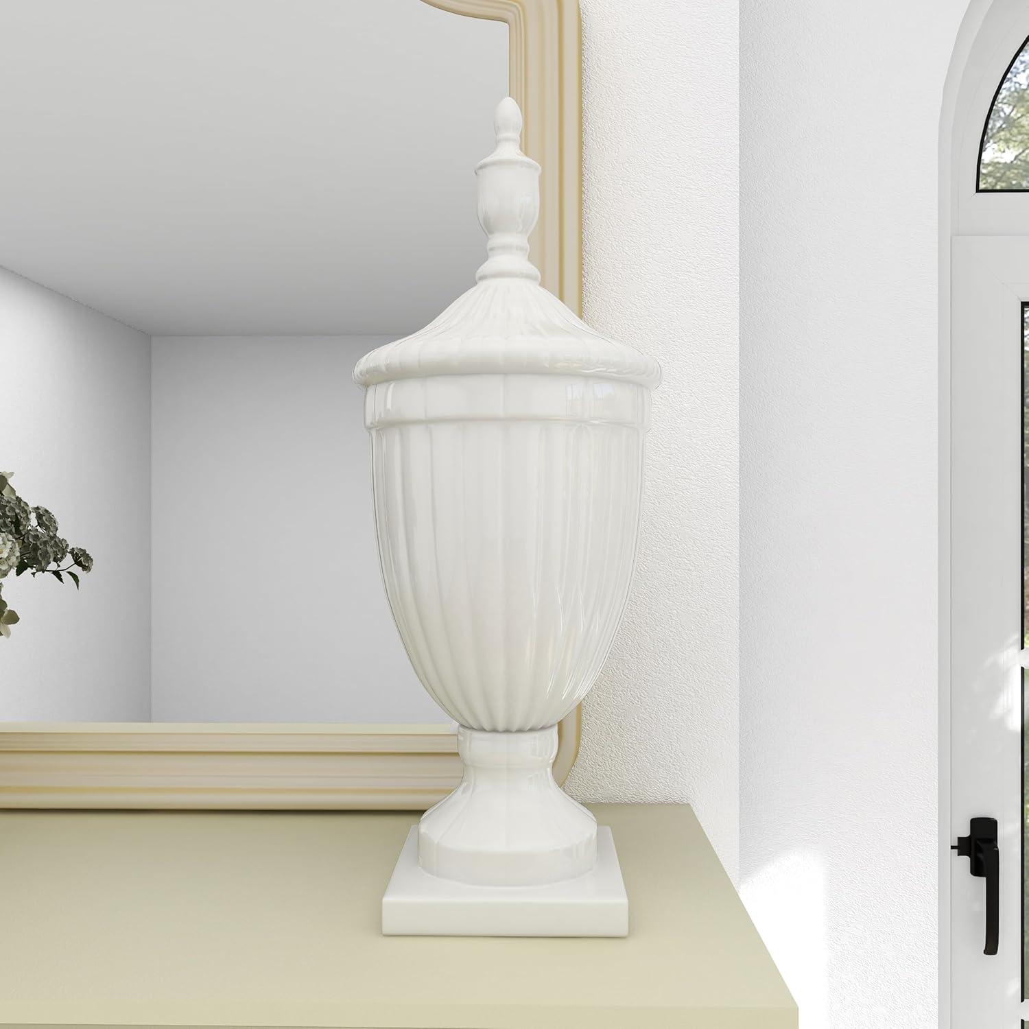 26" Modern Ceramic Urn Vase White - Olivia & May: Large Tabletop Decor, Novelty Design