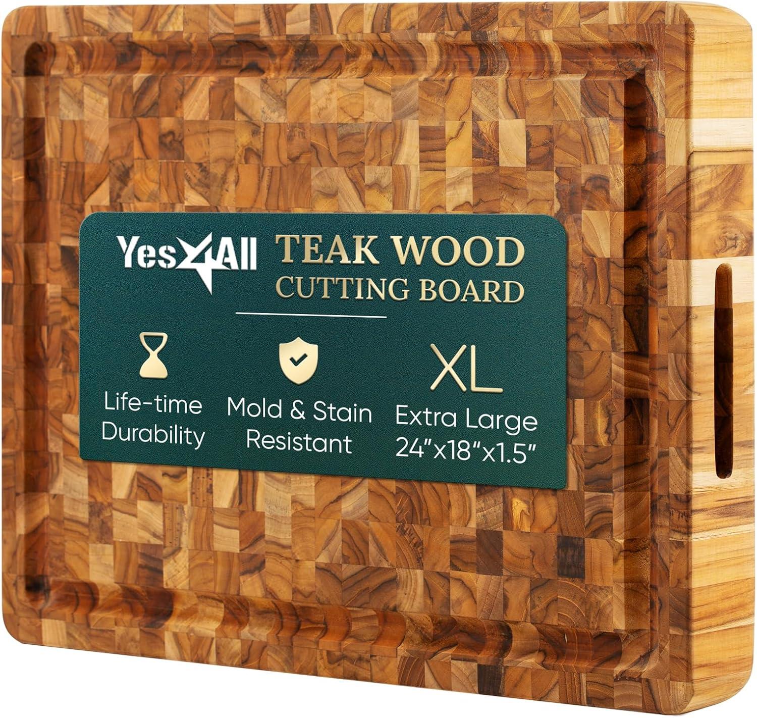 Yes4All Durable Teak Cutting Boards, [24''L x 18''W x 1.5” Thick], End Grain Wood Cutting Boards