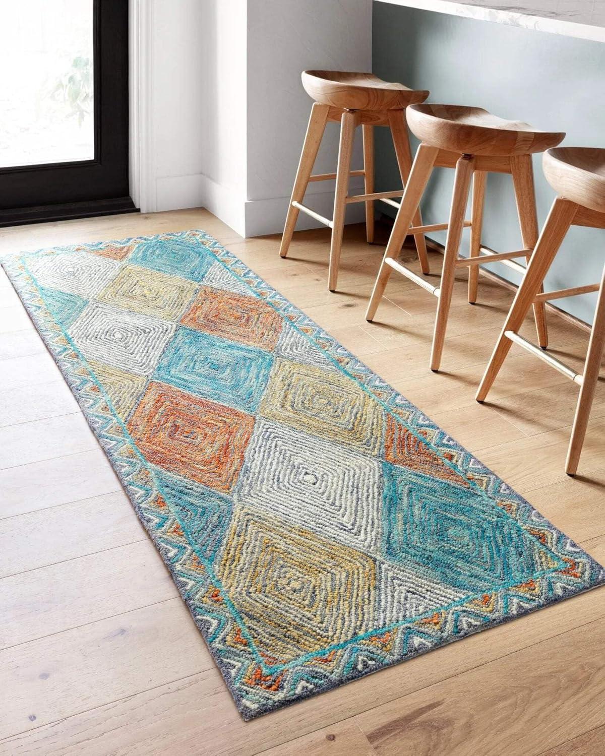 Handmade Geometric Sunset Ocean Wool Accent Rug