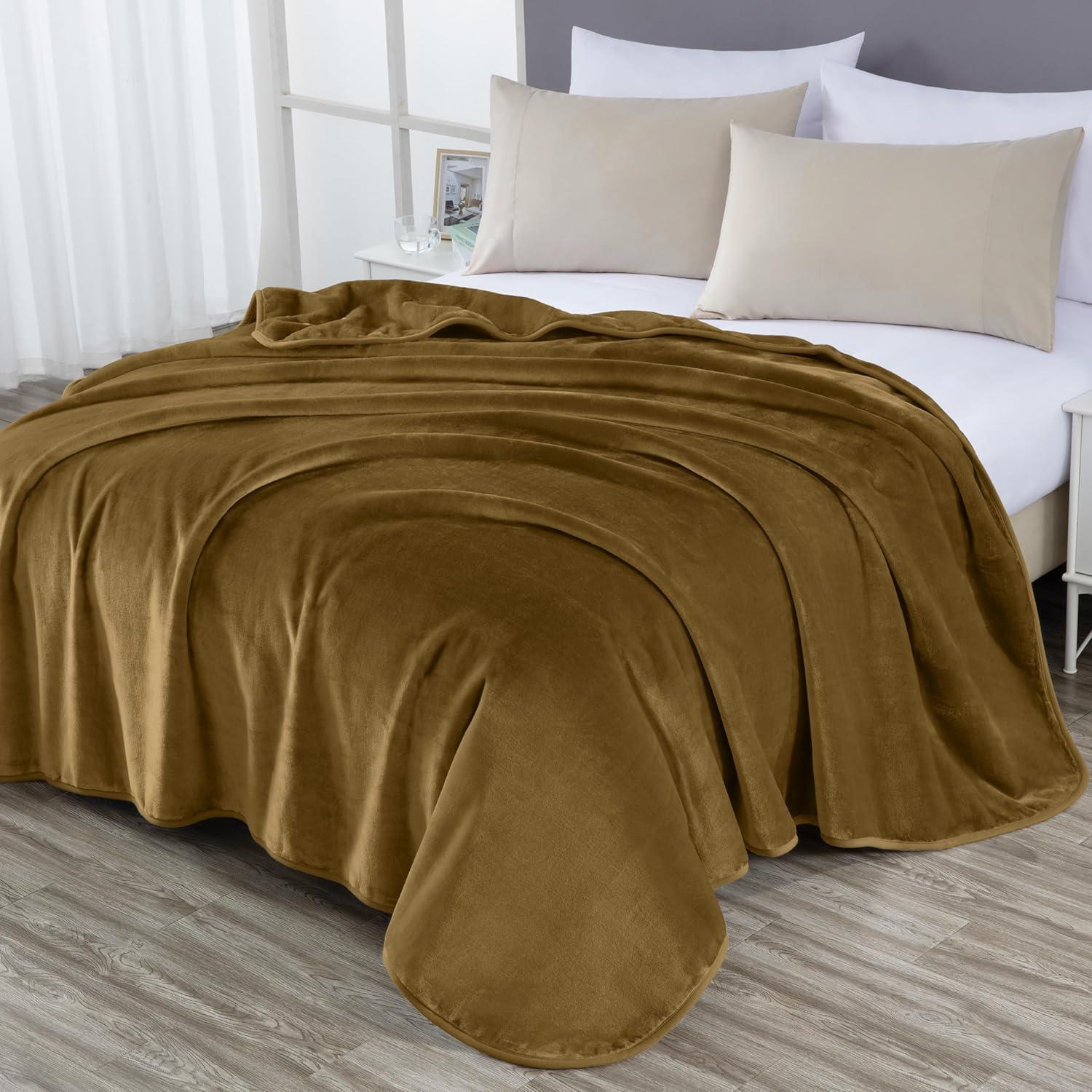 Chezmoi Collection Heavy Thick Korean Style Faux Mink Blanket Single Ply 9 Lbs, 750GSM Silky Soft Plush Raschel Mink Blanket, 85" x 95" Asia King Size, Solid Toffee