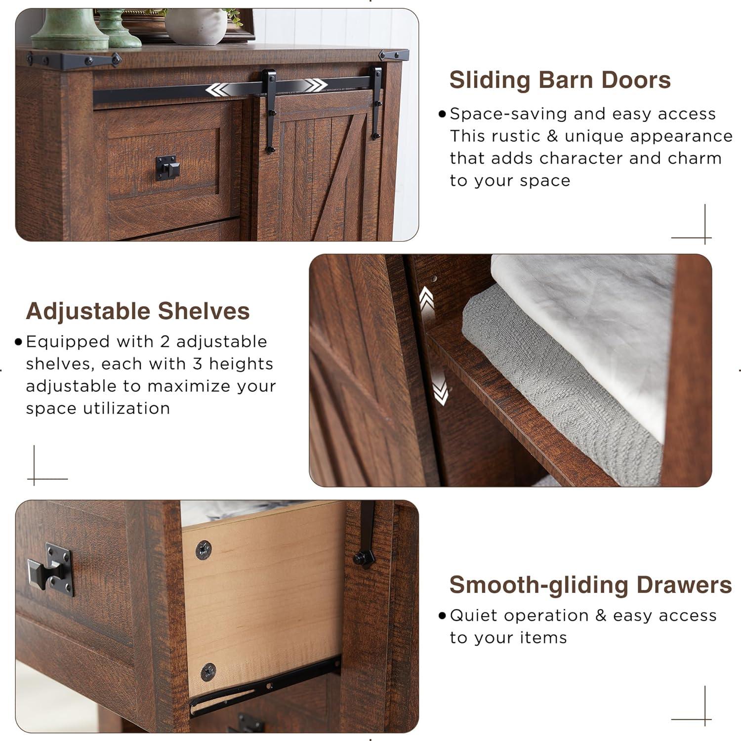 Farmhouse 5 Chest of Drawers, Tall Drawers Dresser with Sliding Barn Door