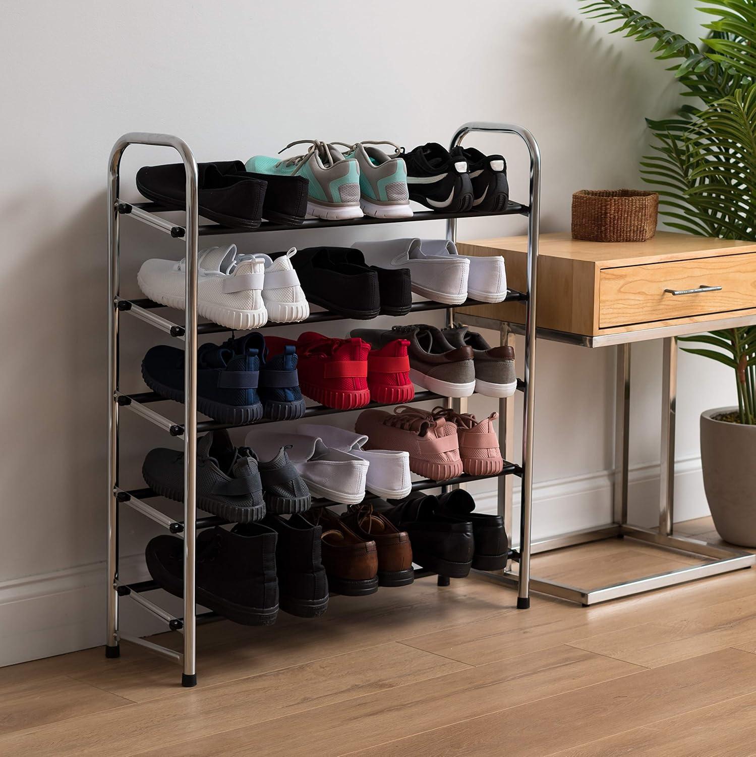 Silver 5-Tier Stackable Metal Shoe Rack