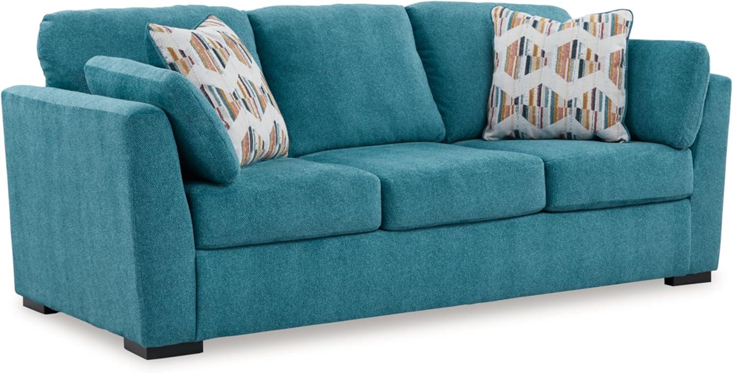 Teal Velvet Stationary Sofa with Pillow Back