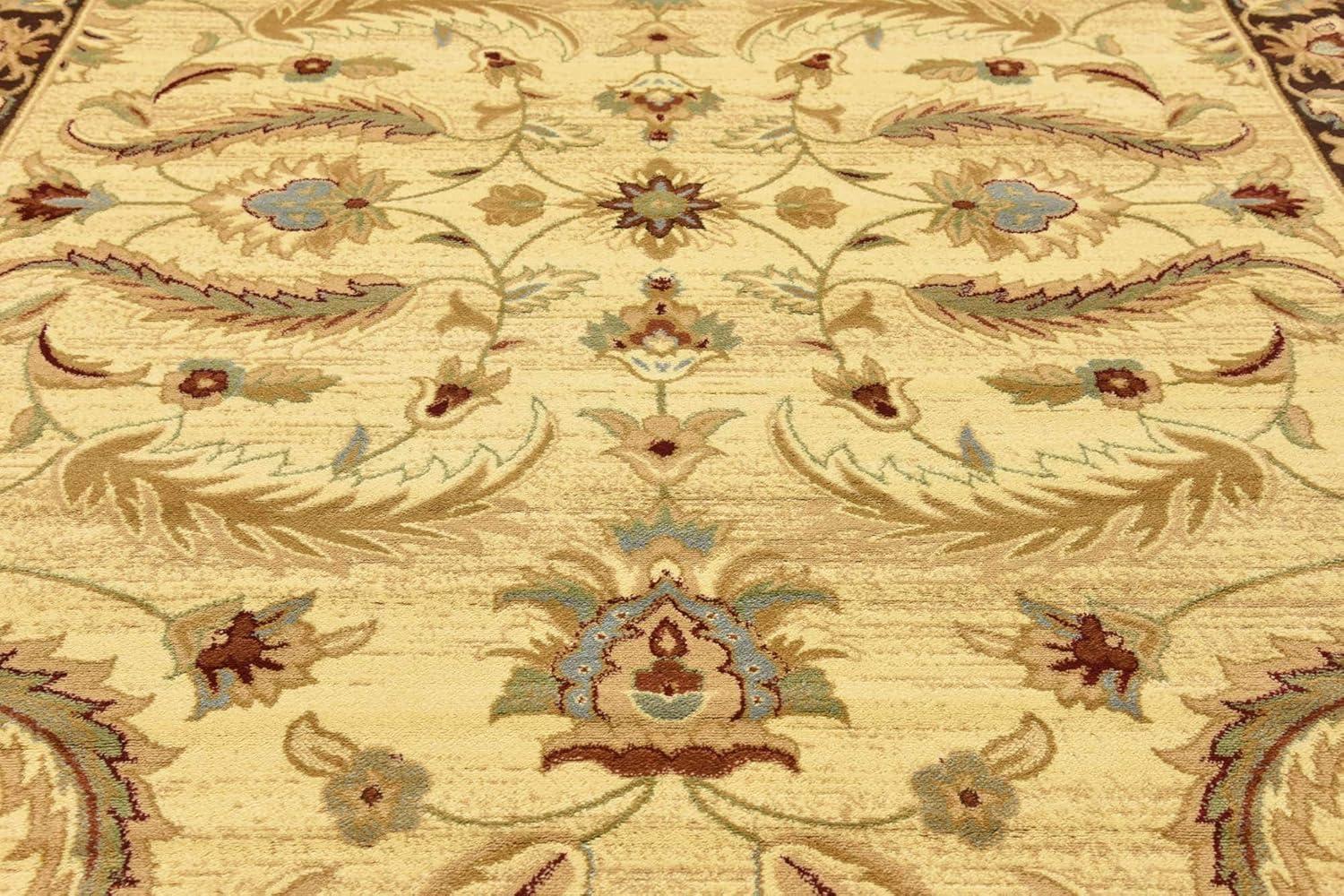 Elegant Cream Floral Synthetic 8' x 10' Rectangular Area Rug