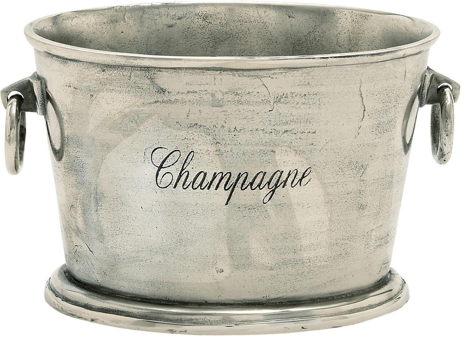 Hajek Aluminum Metal Champagne Silver Ice Bucket with Ring Handles