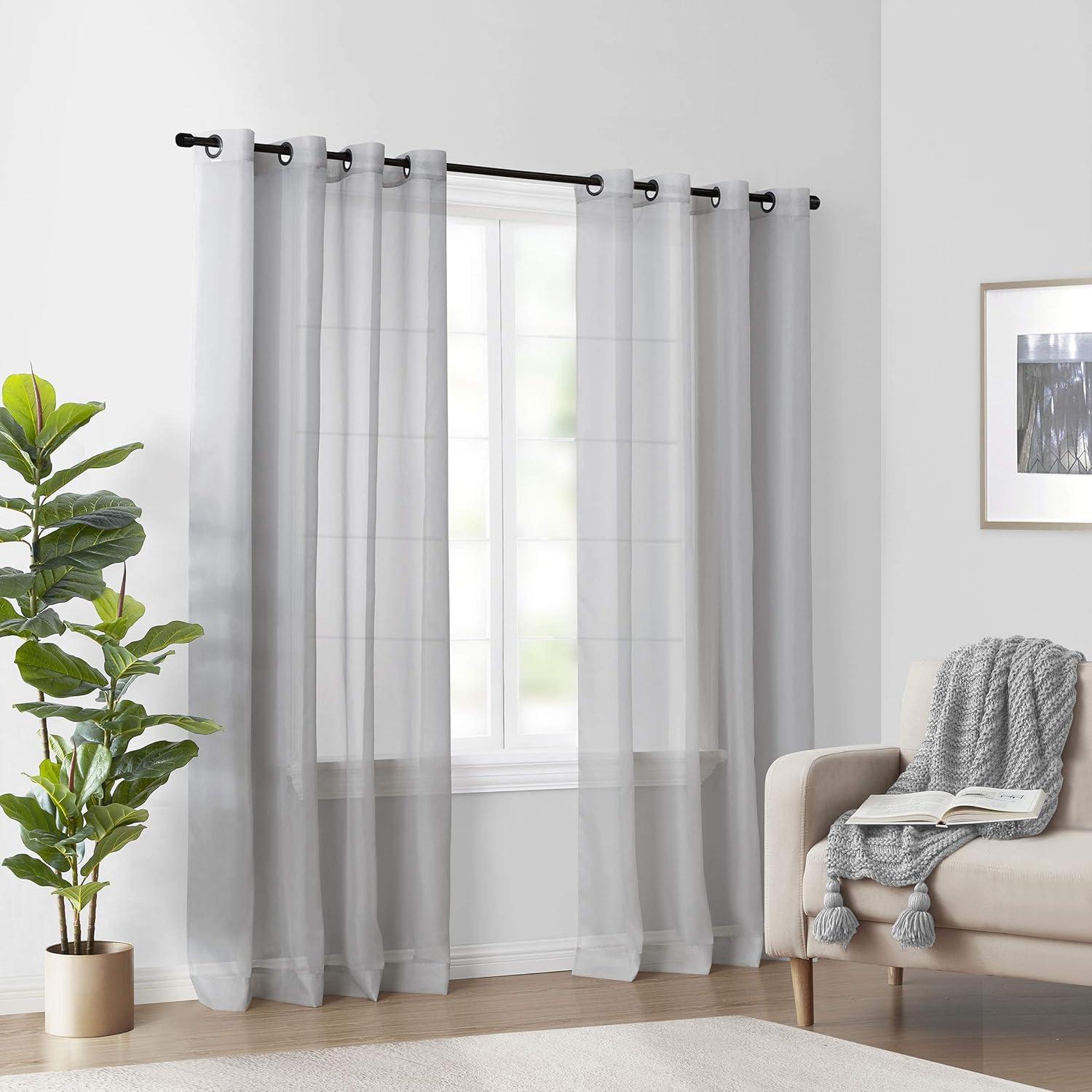 Light Grey Sheer Polyester Grommet Curtain Panel, 59" x 120"