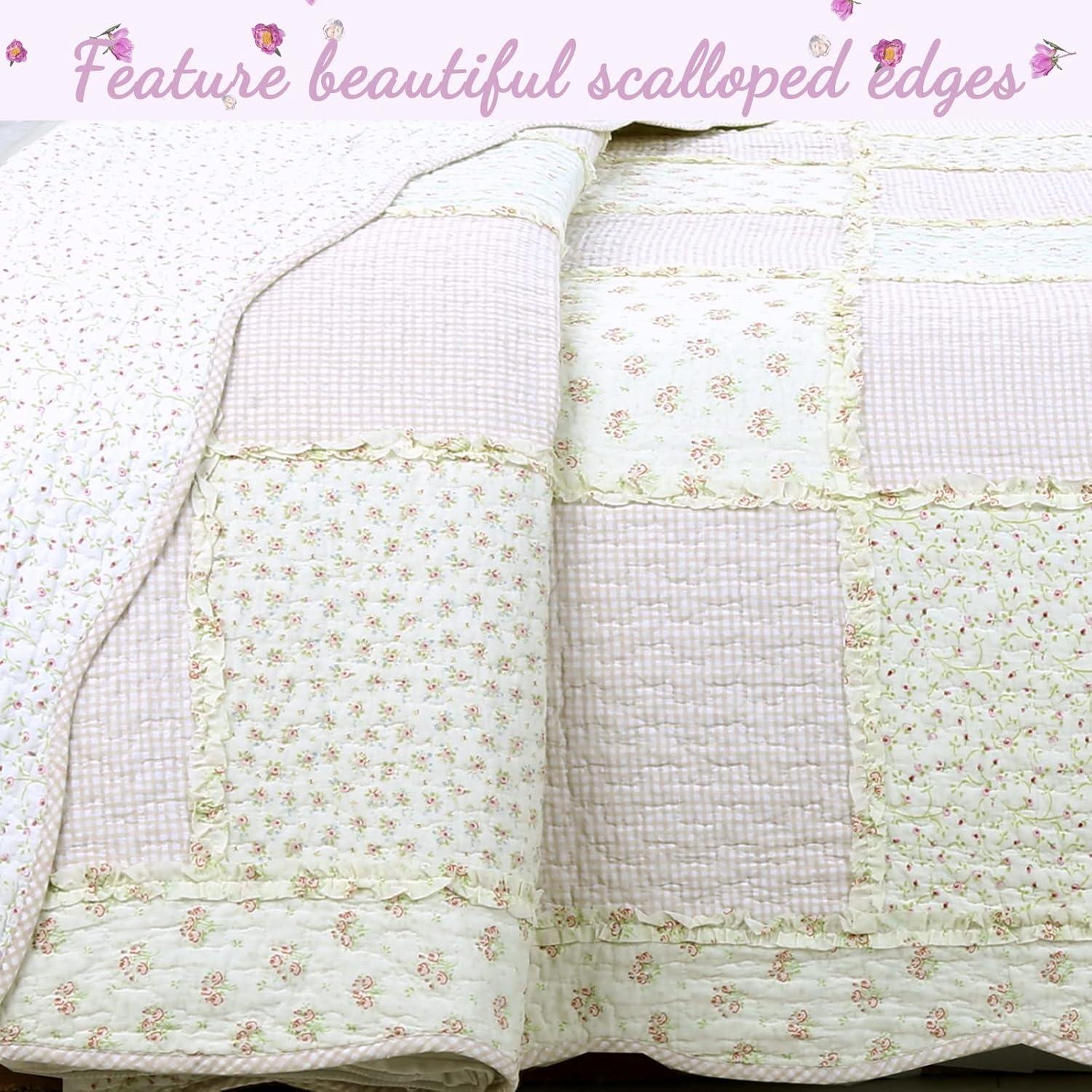 Cozy Line Home Fashions 100% Cotton Real Patchwork Reversible Shabby Chic Girly Floral Pink Peachy Quilt Bedding Set, Coverlet Bedspread (Old-Fashioned Sweetness, Twin - 2 Piece)