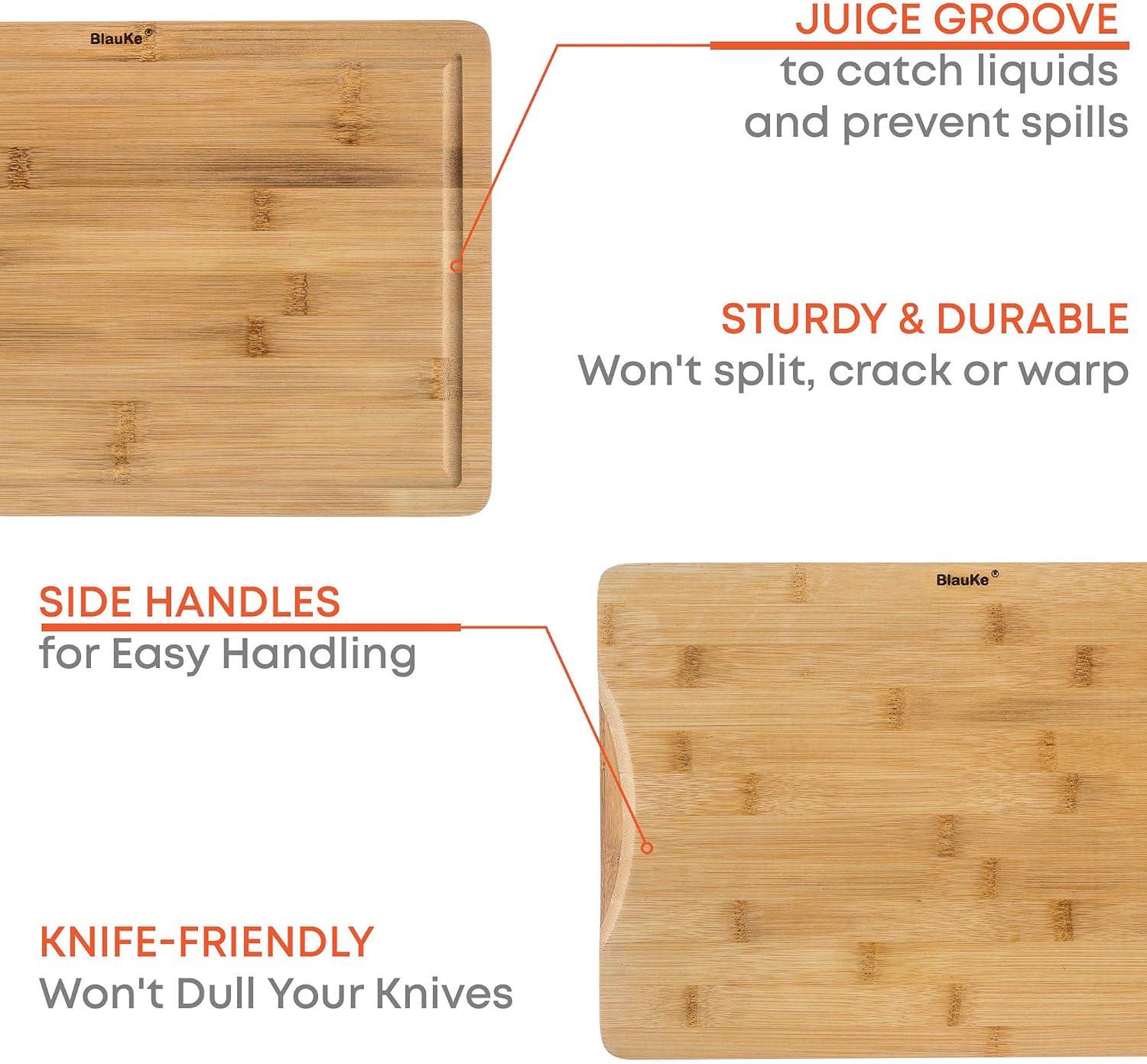 BlauKe 15x10 inch Large Bamboo Cutting Board with Juice Groove