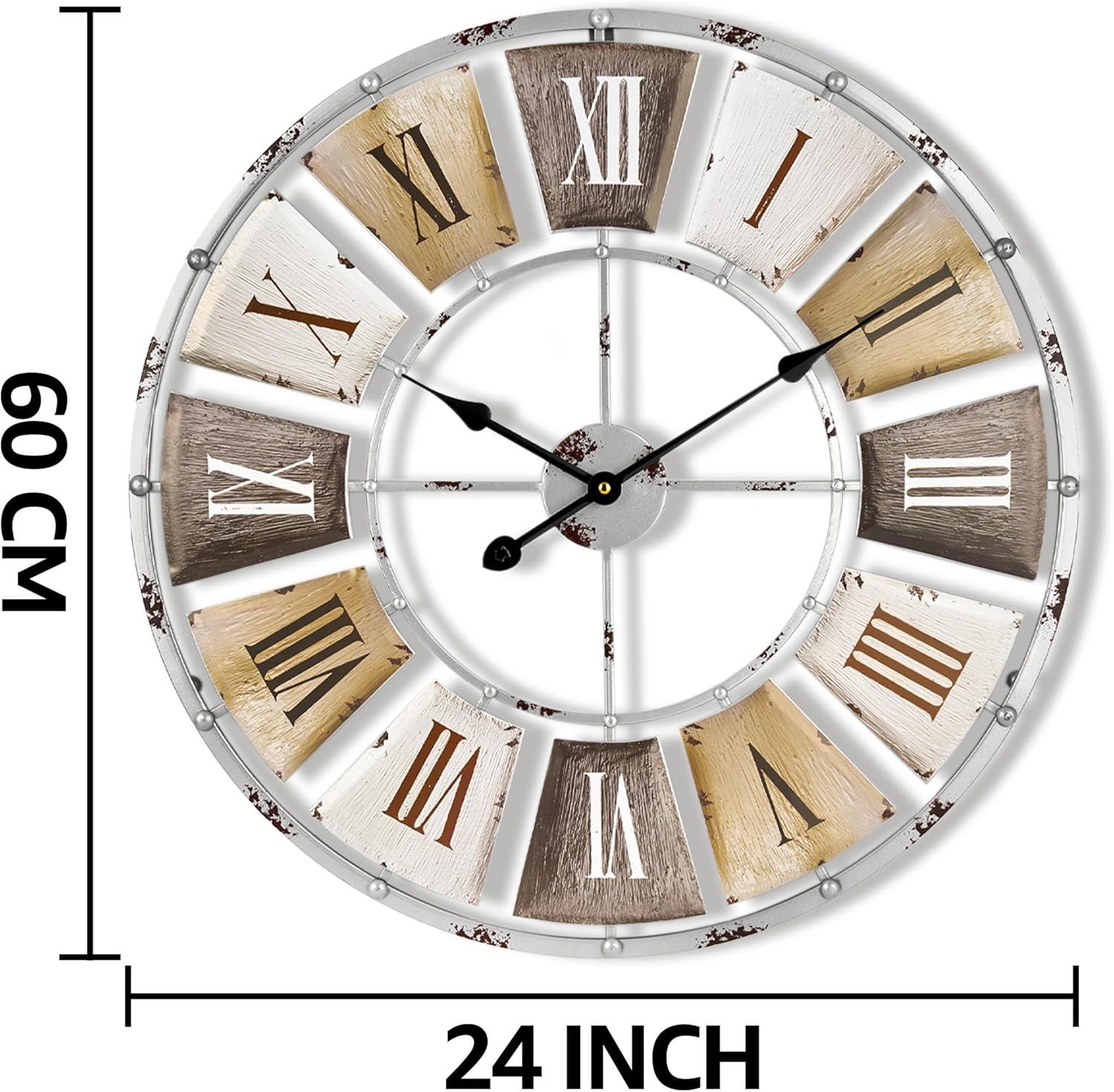 Oversized Distressed Metal Roman Numeral Wall Clock