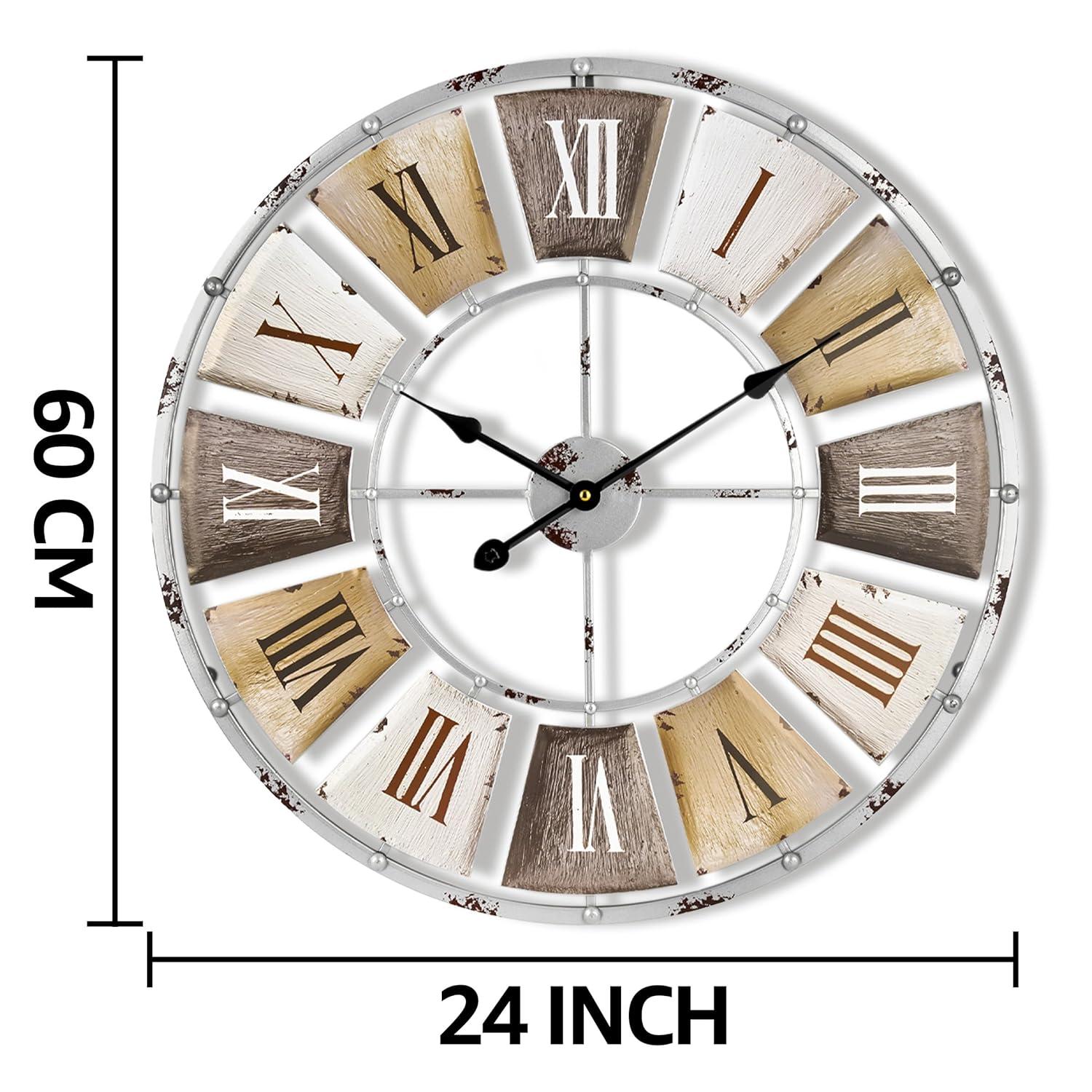 Oversized Distressed Metal Roman Numeral Wall Clock