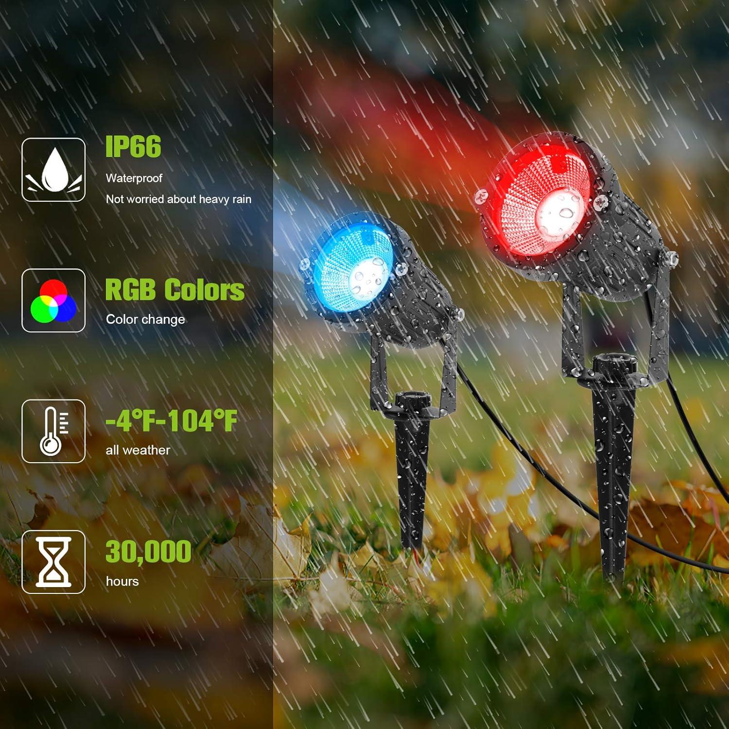 Black Metal RGB Color Changing Garden Spotlights with Remote