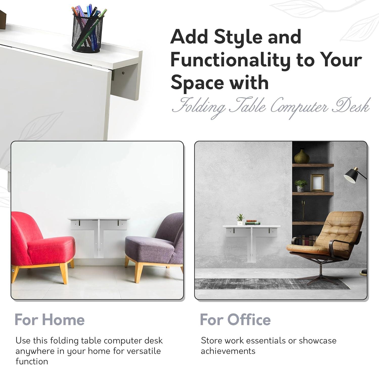 30" x 21.5" Wall Mounted Folding Table and Computer Desk White - InPlace: Fold Down Wall Desk, Kids Foldable Table